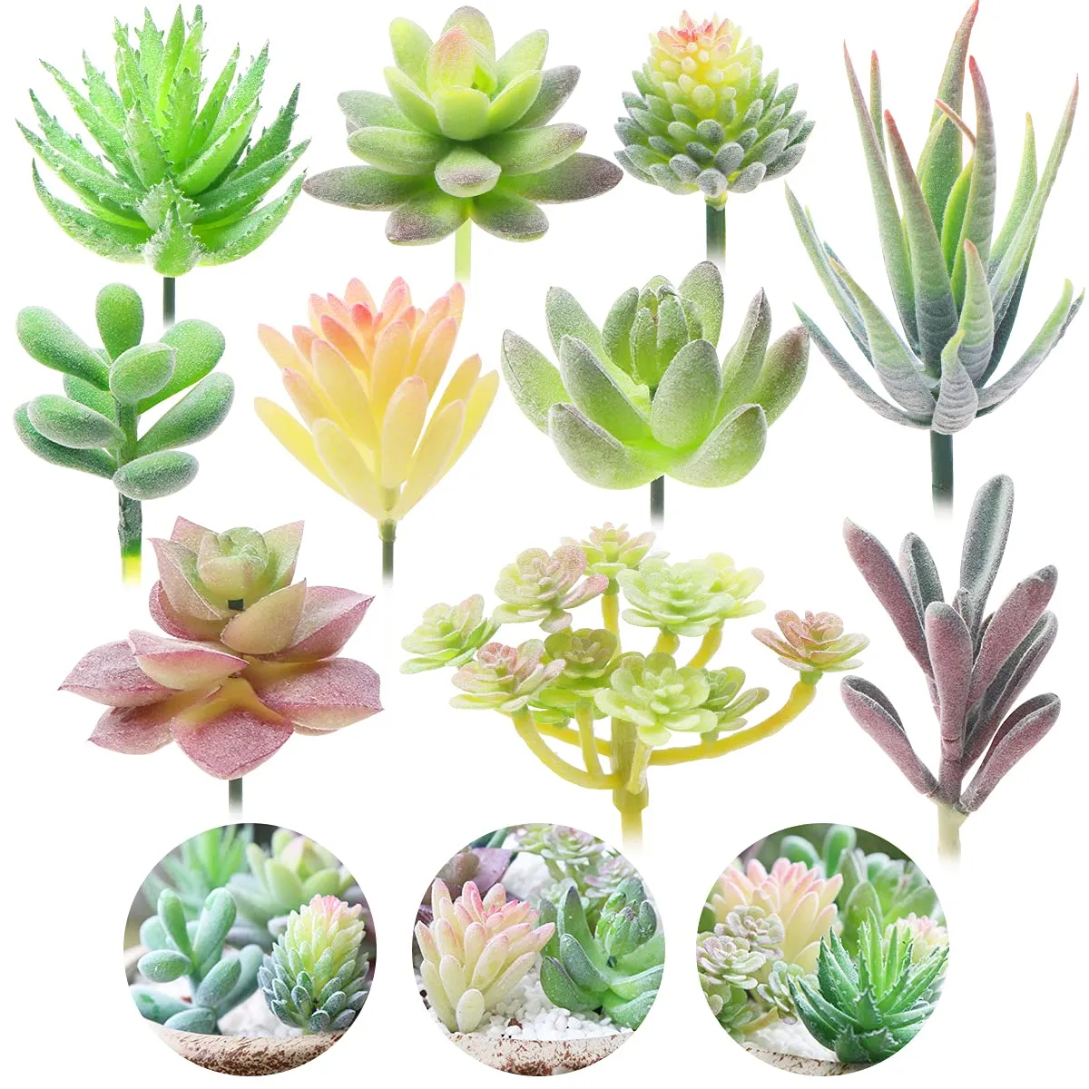 Electomania Artificial Plants,Plants Succulents Artificial,Artificial Plant Home Decor,Artificial Plants for Garden, Office, Home Decor Decoration Arrangements (Green, 10-Pcs)