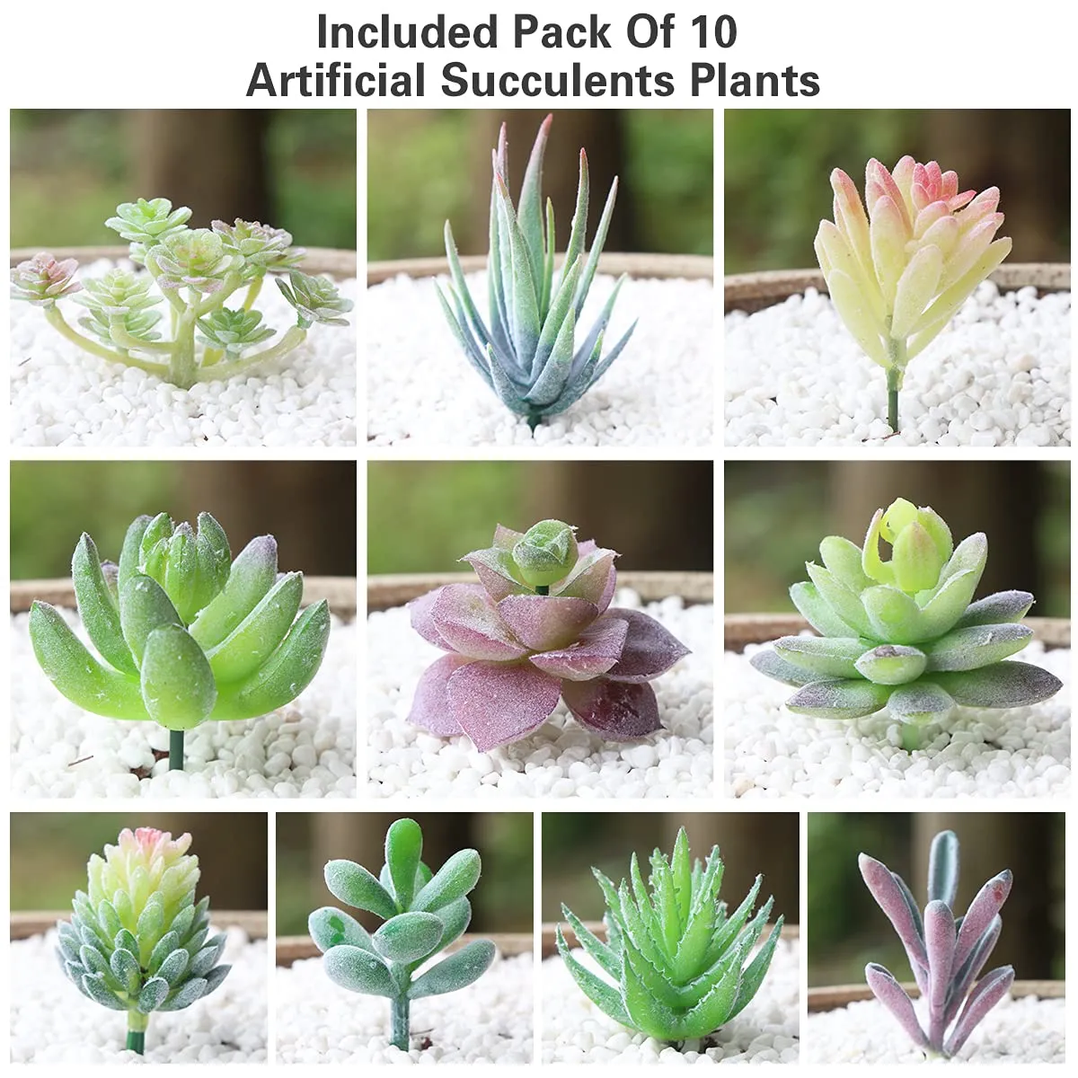 Electomania Artificial Plants,Plants Succulents Artificial,Artificial Plant Home Decor,Artificial Plants for Garden, Office, Home Decor Decoration Arrangements (Green, 10-Pcs)