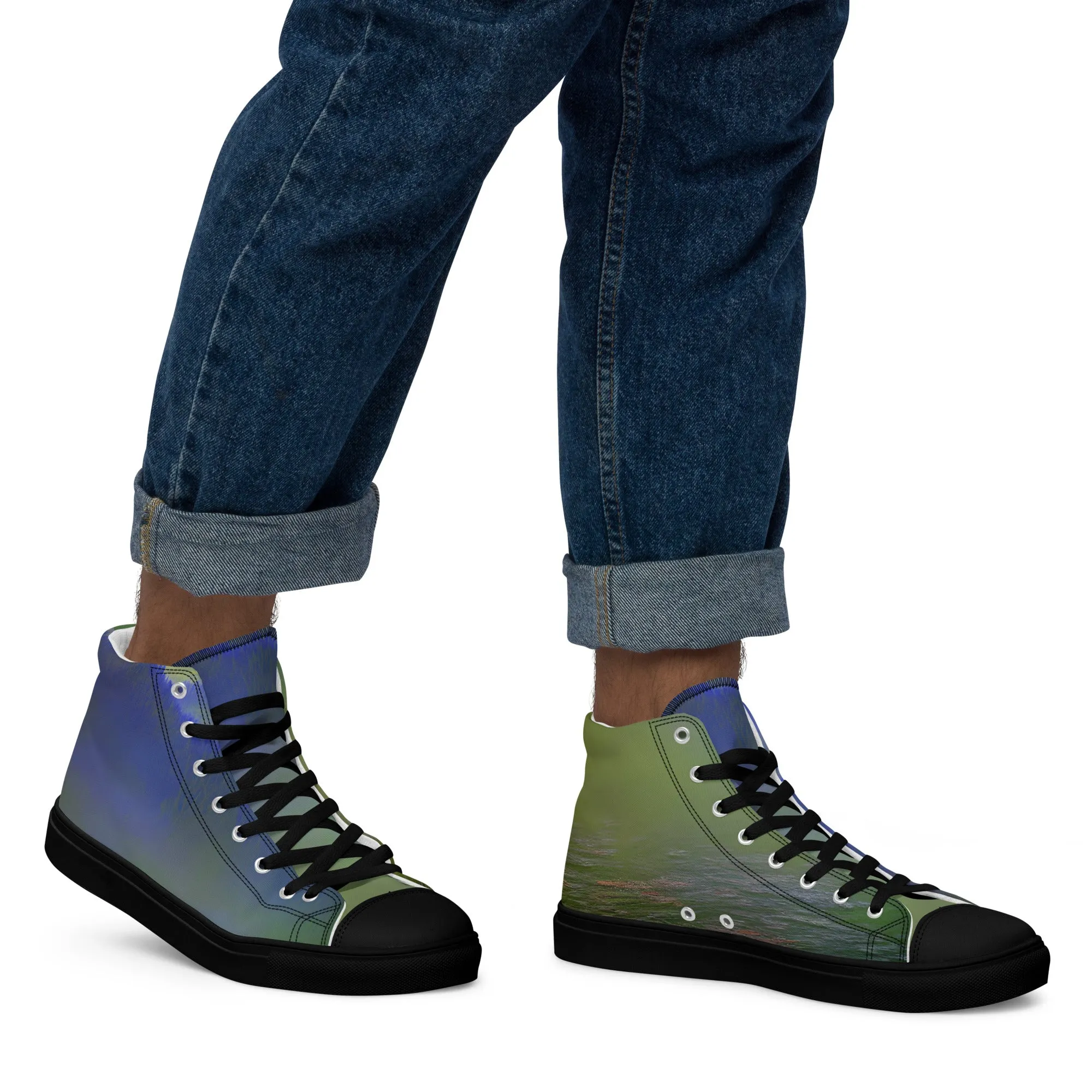 Elevate Your Style with Our Teal Abstract Men's High Top Shoes - Shop Now!