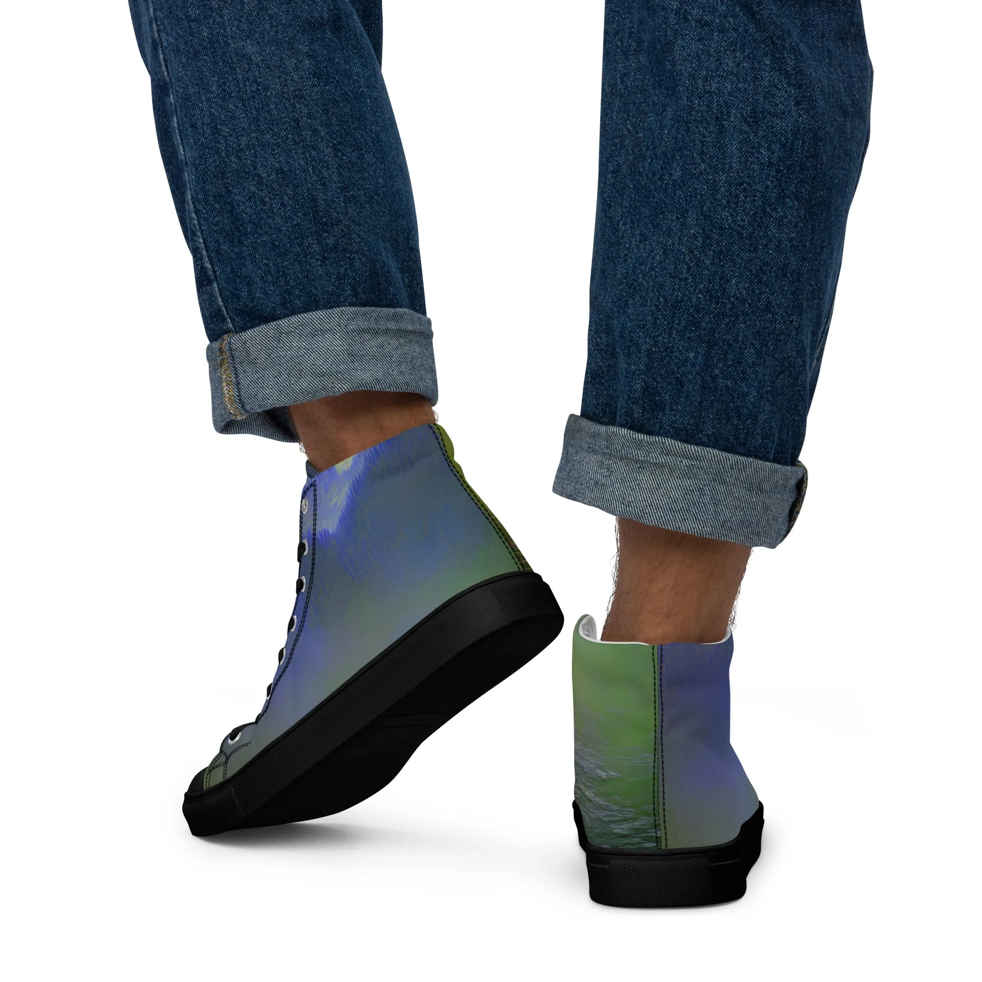 Elevate Your Style with Our Teal Abstract Men's High Top Shoes - Shop Now!