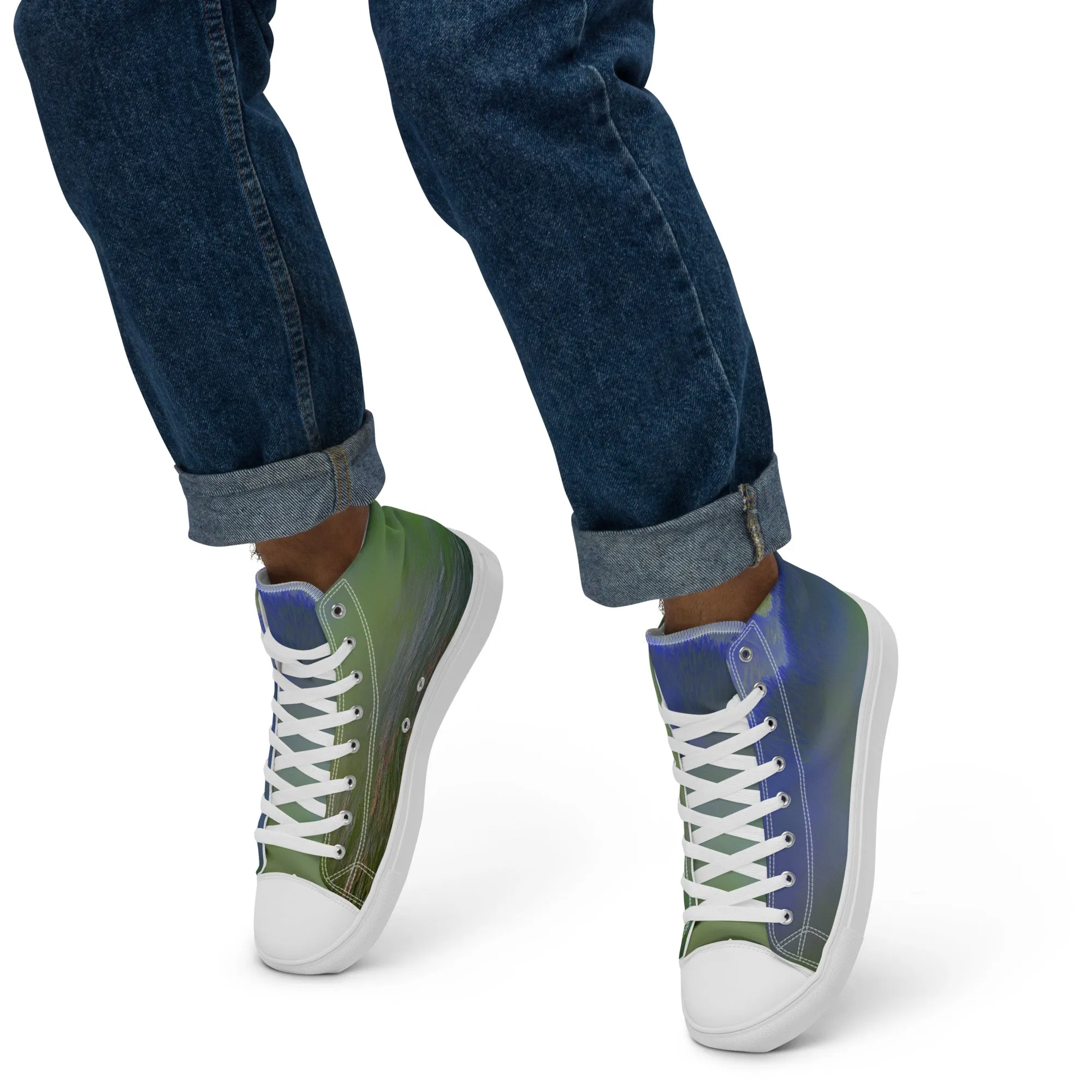 Elevate Your Style with Our Teal Abstract Men's High Top Shoes - Shop Now!