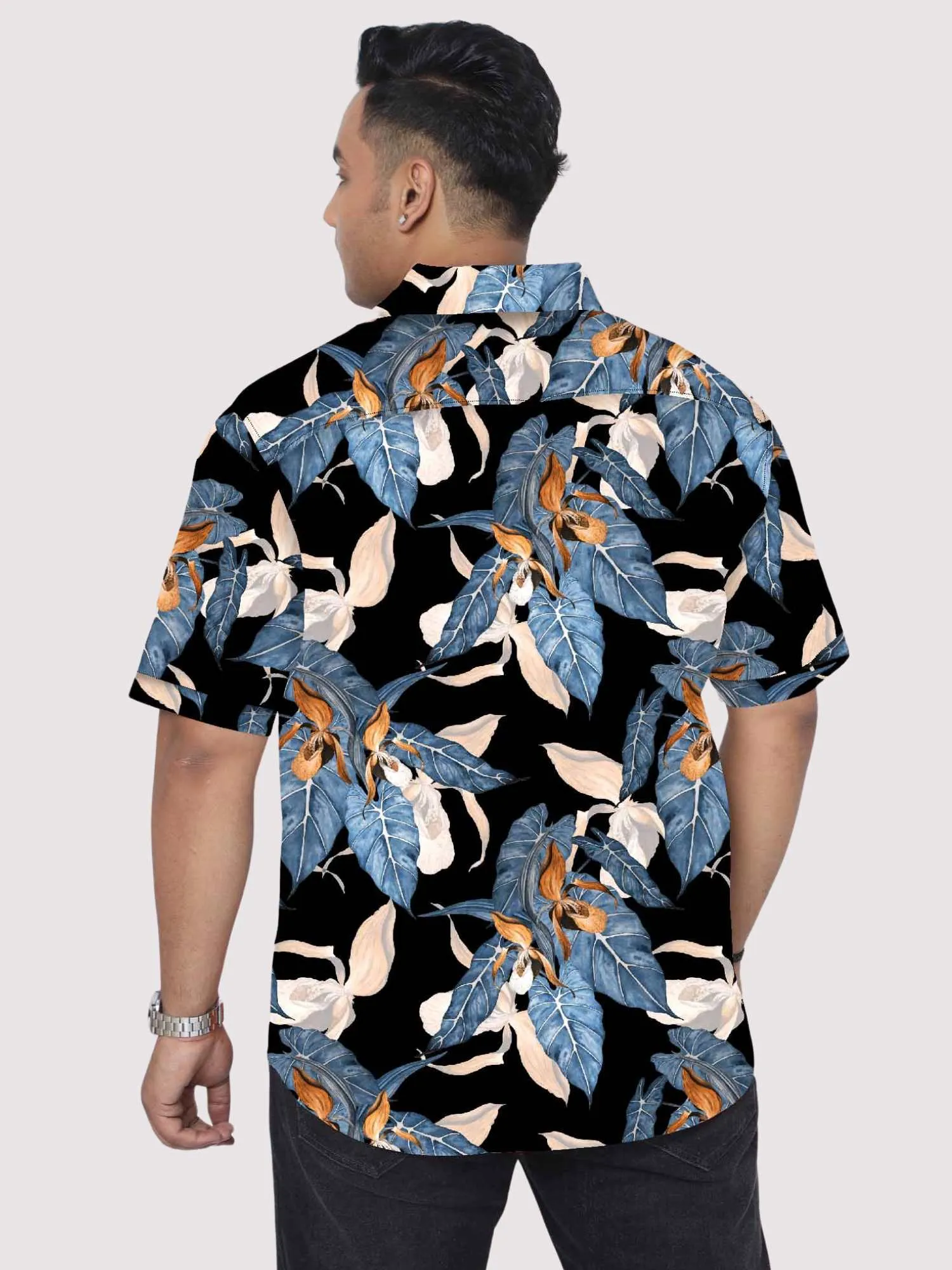 Exotic Floral Digital Printed Half Sleeve Shirt Men's Plus Size