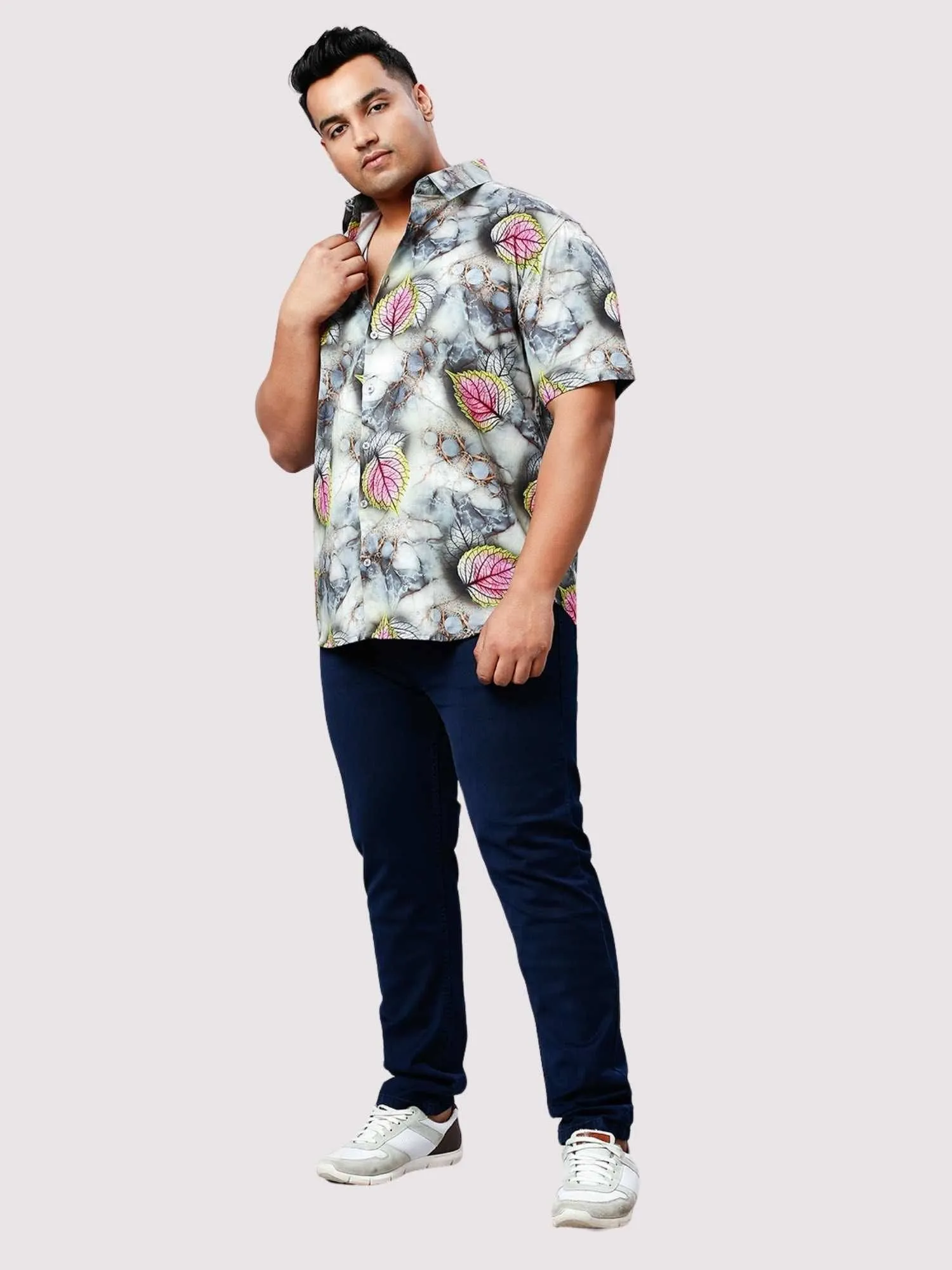 Foggy Leaves Digital Printed Half Sleeve Shirt Men's Plus Size