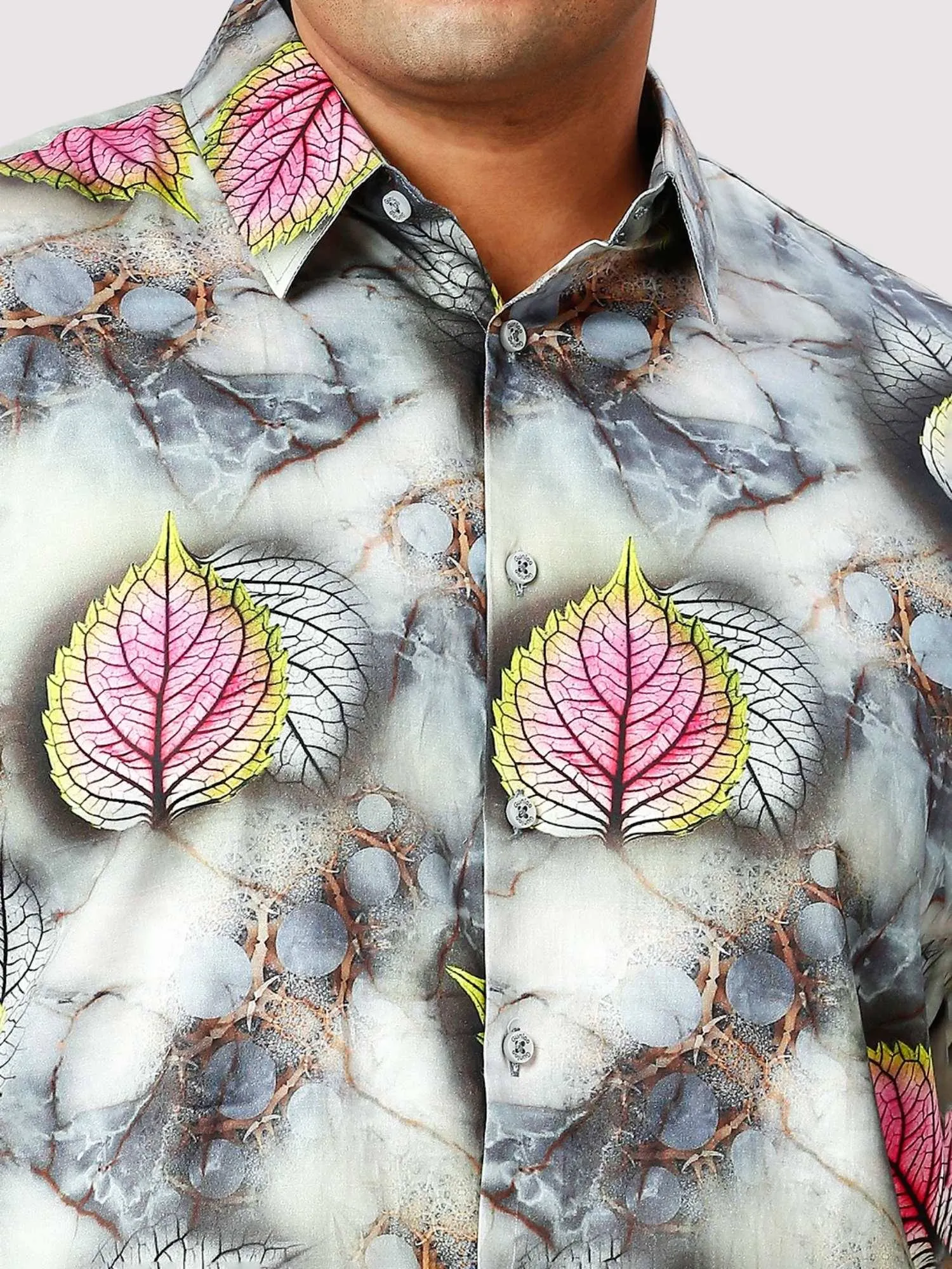 Foggy Leaves Digital Printed Half Sleeve Shirt Men's Plus Size