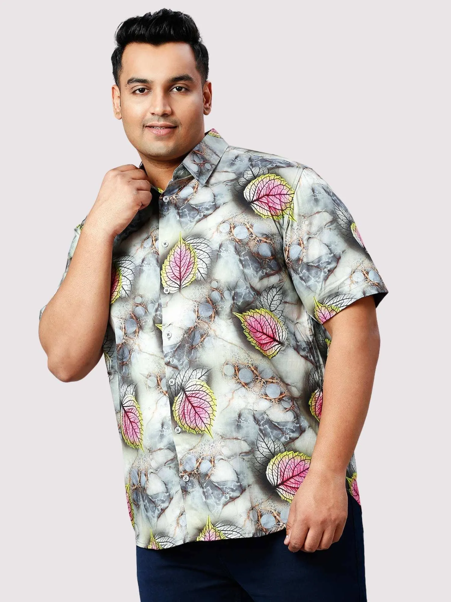 Foggy Leaves Digital Printed Half Sleeve Shirt Men's Plus Size