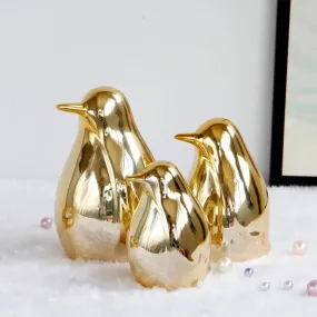 Gold Ceramic Penguin Fake Animal Statue - Funny Sculpture Ornaments Décor - Indoor Outdoor Yard Art Figurines