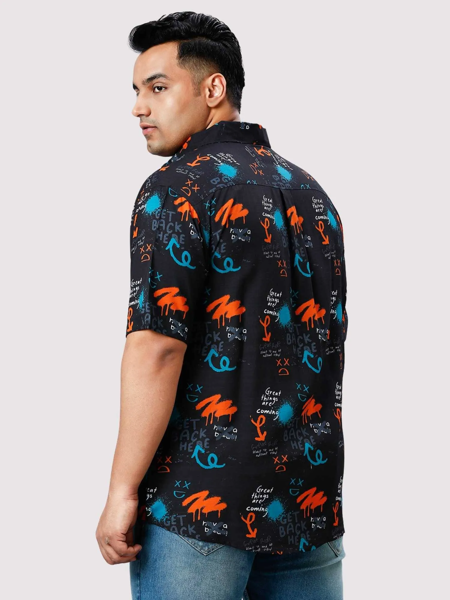 Graffiti Digital Printed Half Sleeve Shirt Men's Plus Size