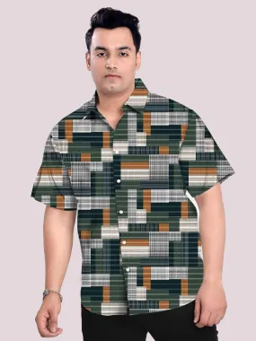 Green checks patchwork Digital Printed Plus Size Half Shirt