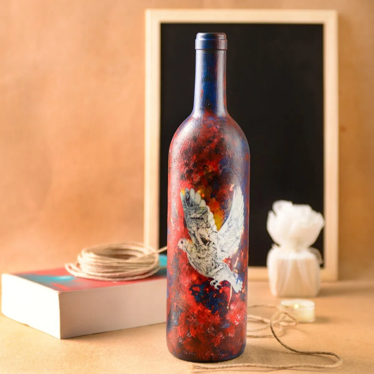 Hand Painted Turquoise Fantasy Glass Bottle