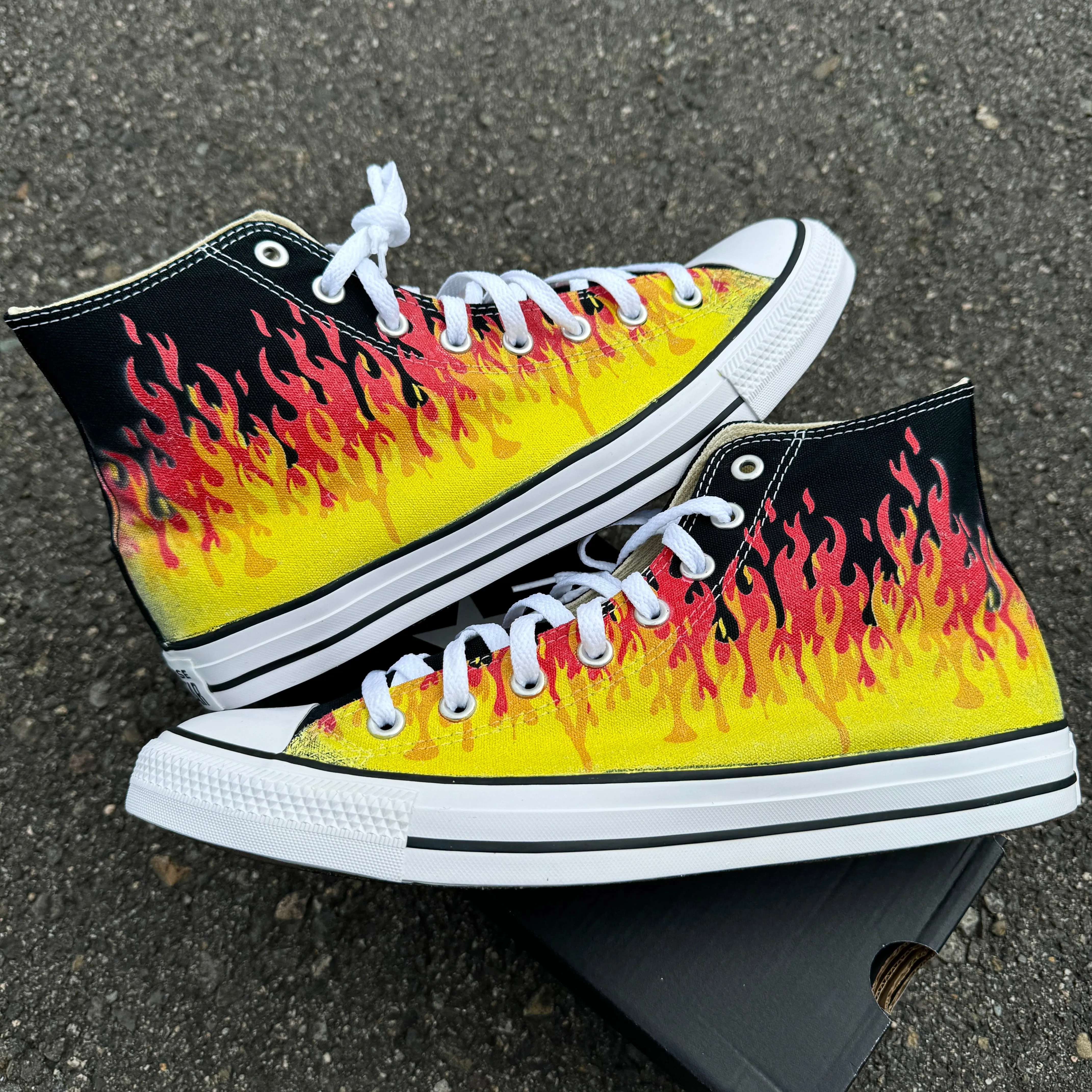 Hot Rod Red and Yellow Flames Converse Chuck Taylor High Top Sneakers