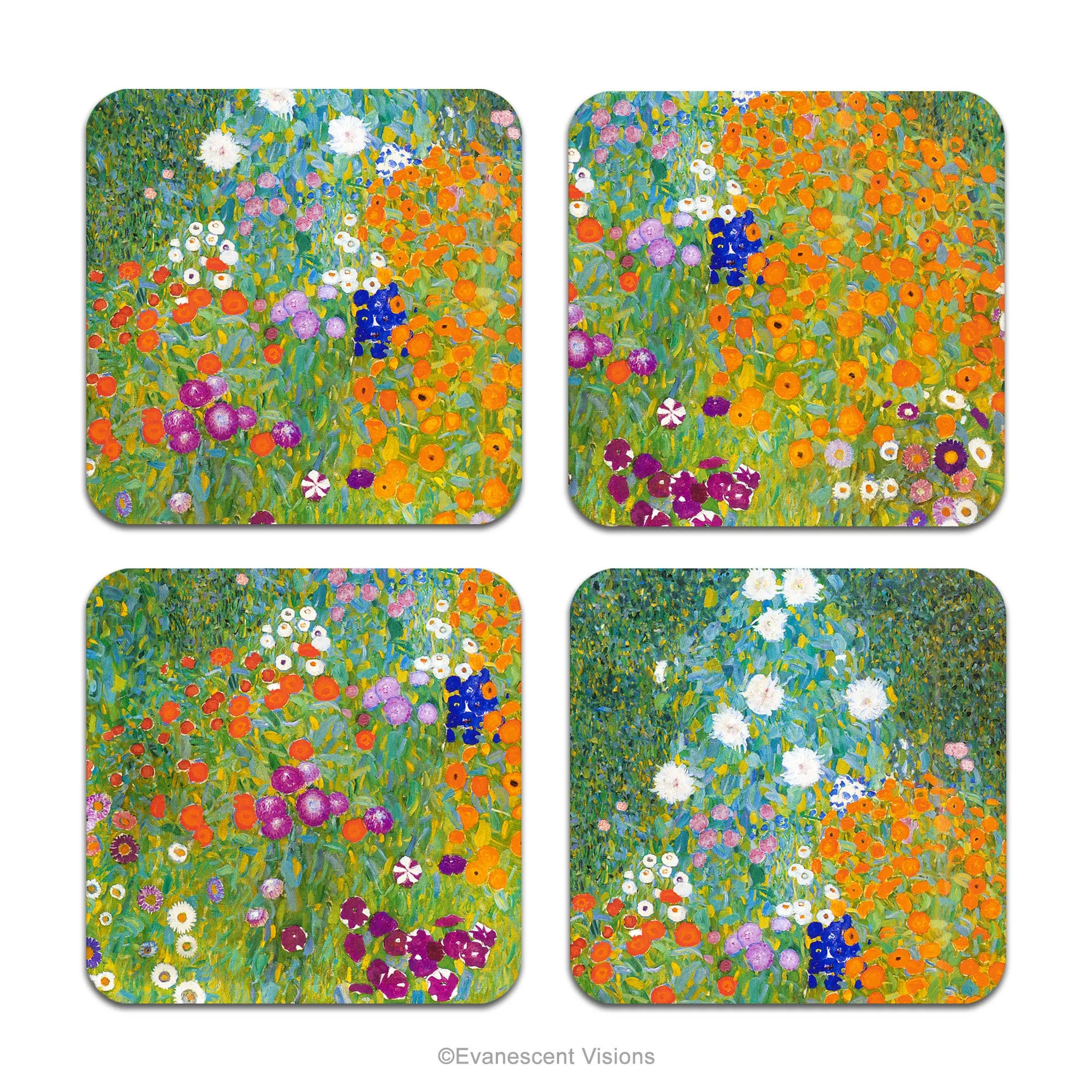 Klimt Bauerngarten Artistic Floral Drinks Coasters, Set of 4