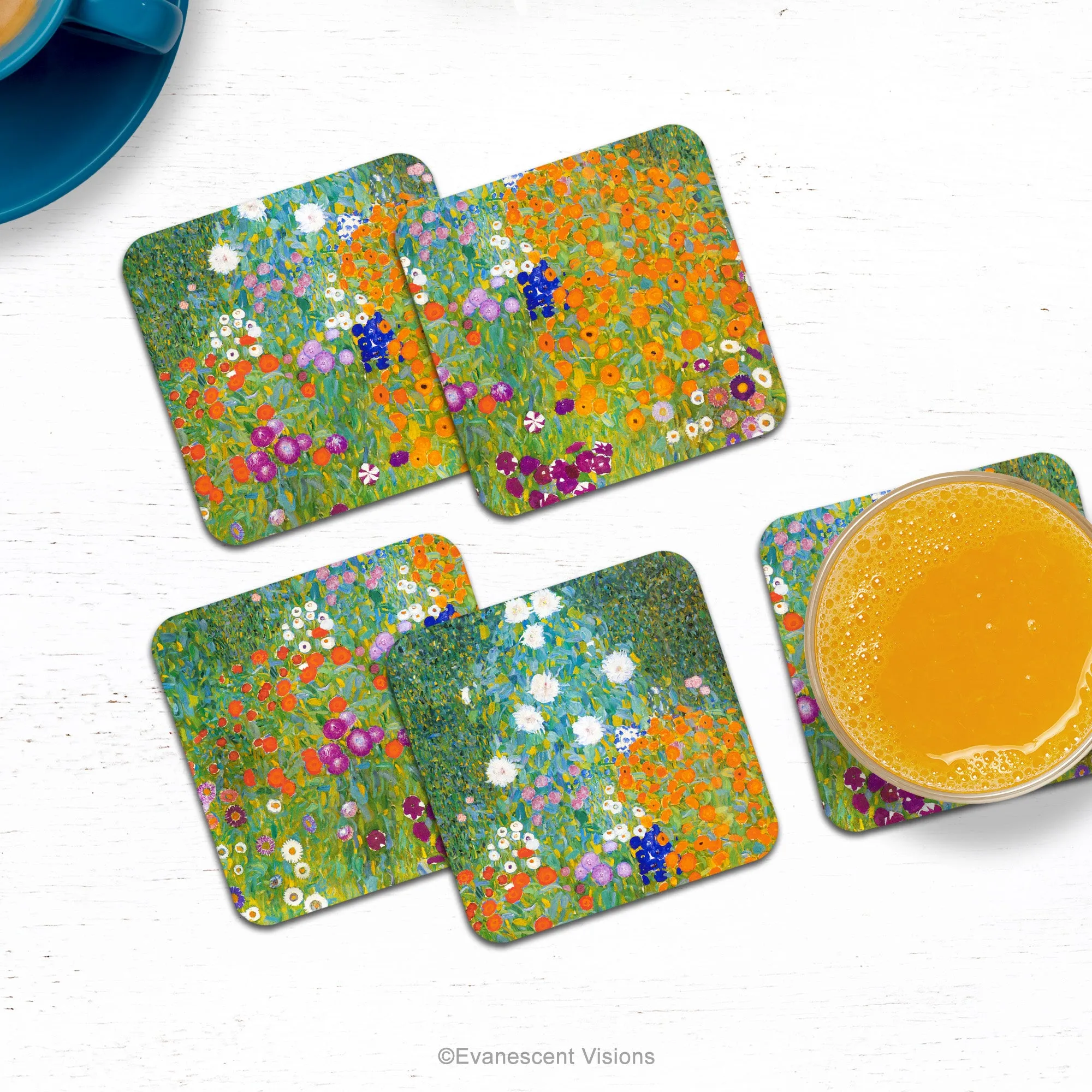 Klimt Bauerngarten Artistic Floral Drinks Coasters, Set of 4