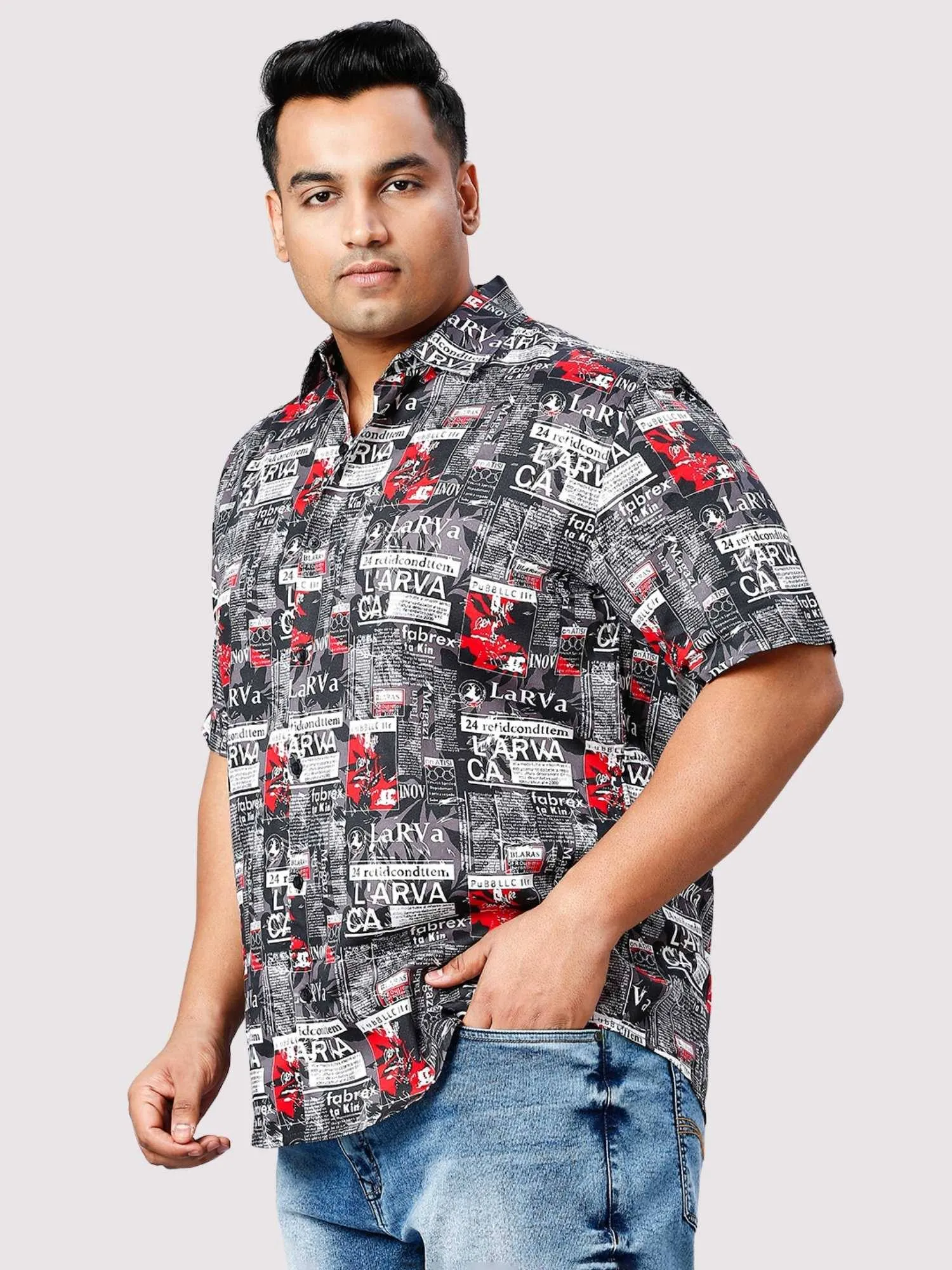 Larva Magazine Digital Printed Half Sleeve Shirt Men's Plus Size