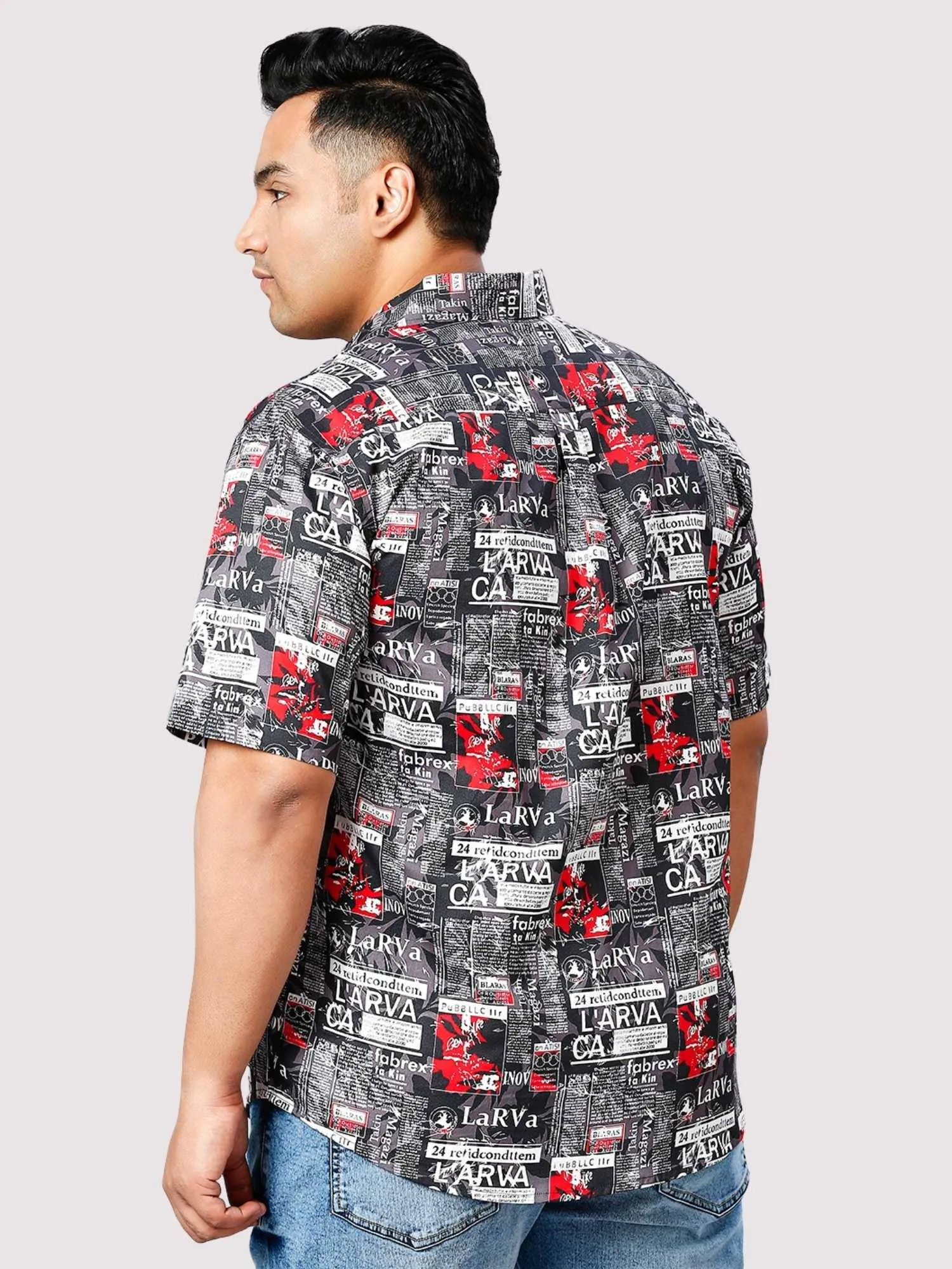 Larva Magazine Digital Printed Half Sleeve Shirt Men's Plus Size