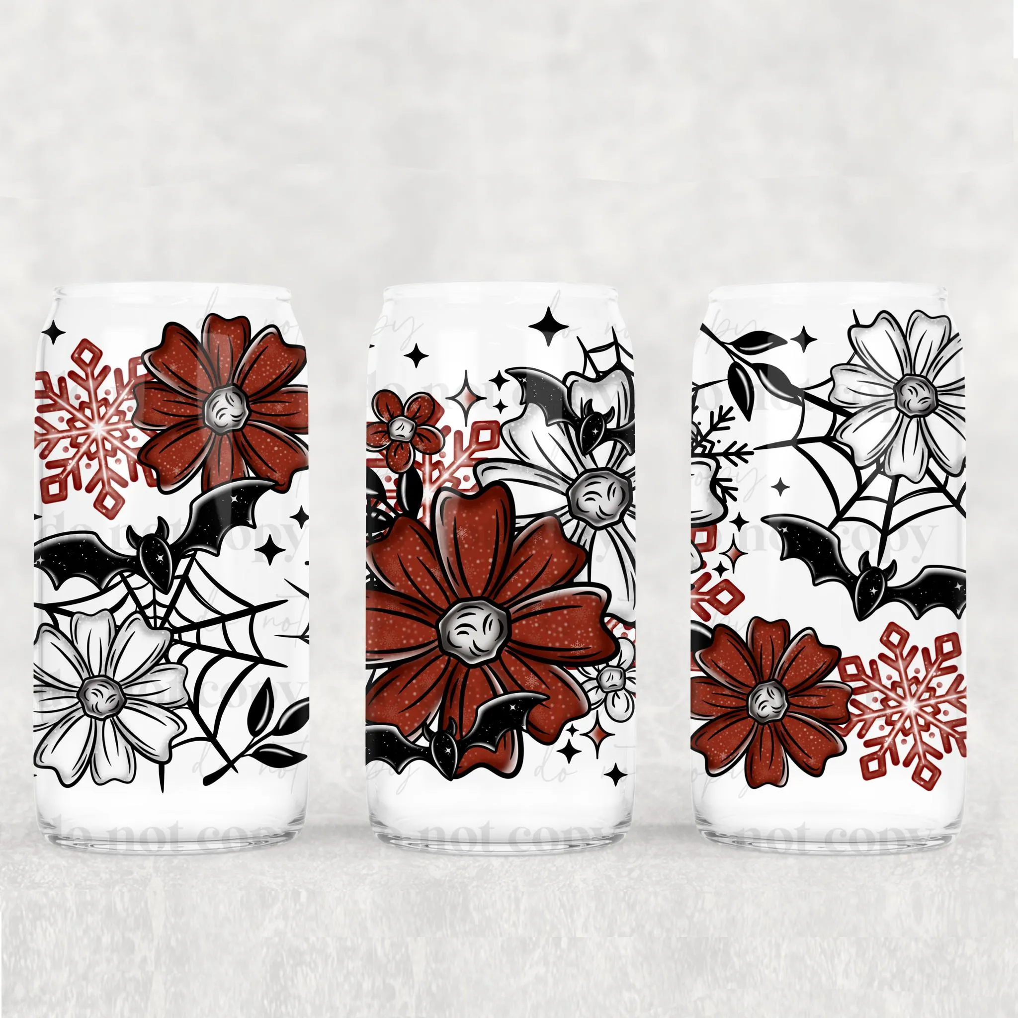 Libbey Can Wrap 16oz -  Ink Transfers | Batty Christmas Florals