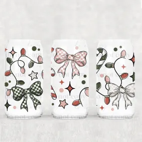 Libbey Can Wrap 16oz -  Ink Transfers | Checkered Christmas Bows