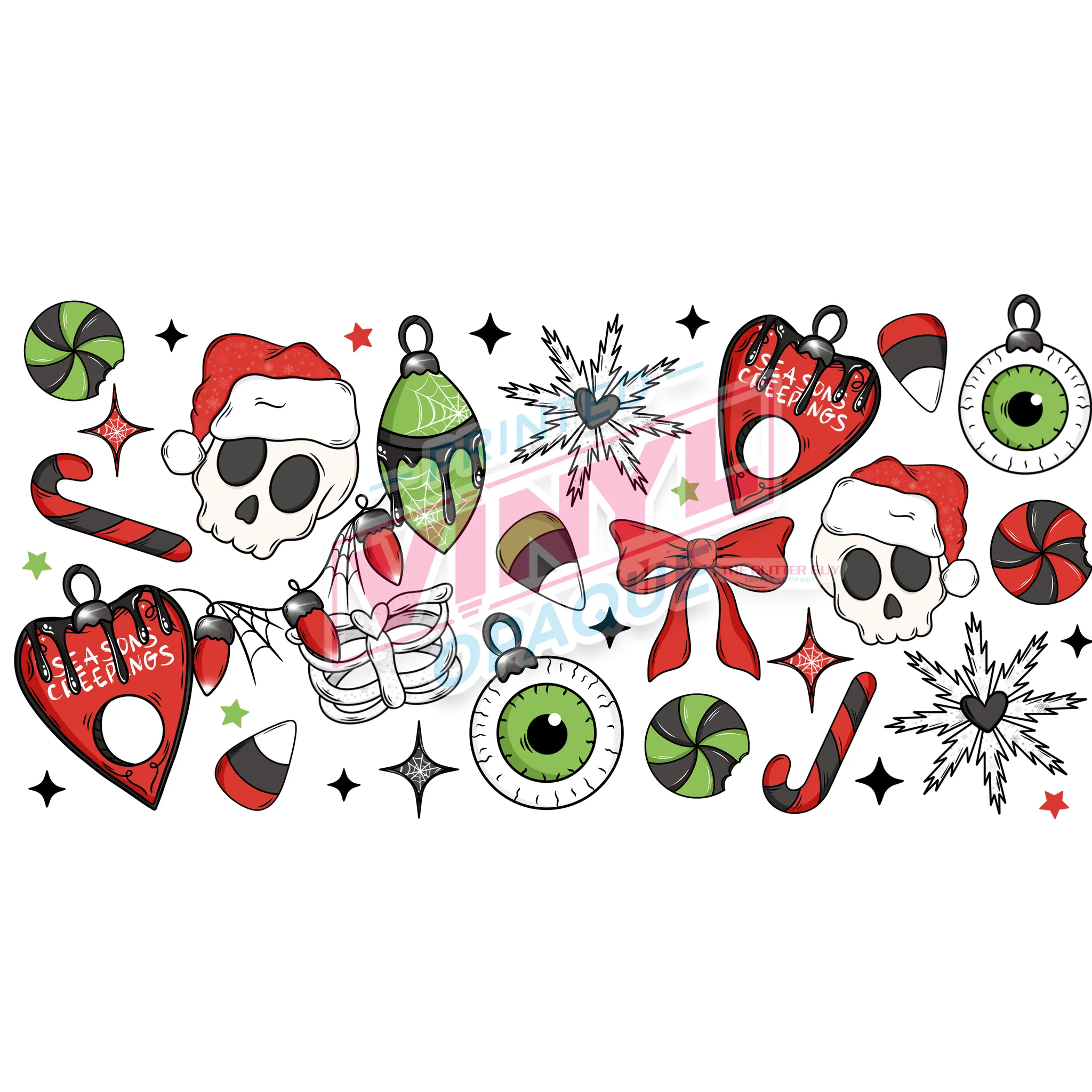 Libbey Can Wrap 16oz -  Ink Transfers | Creepy Christmas