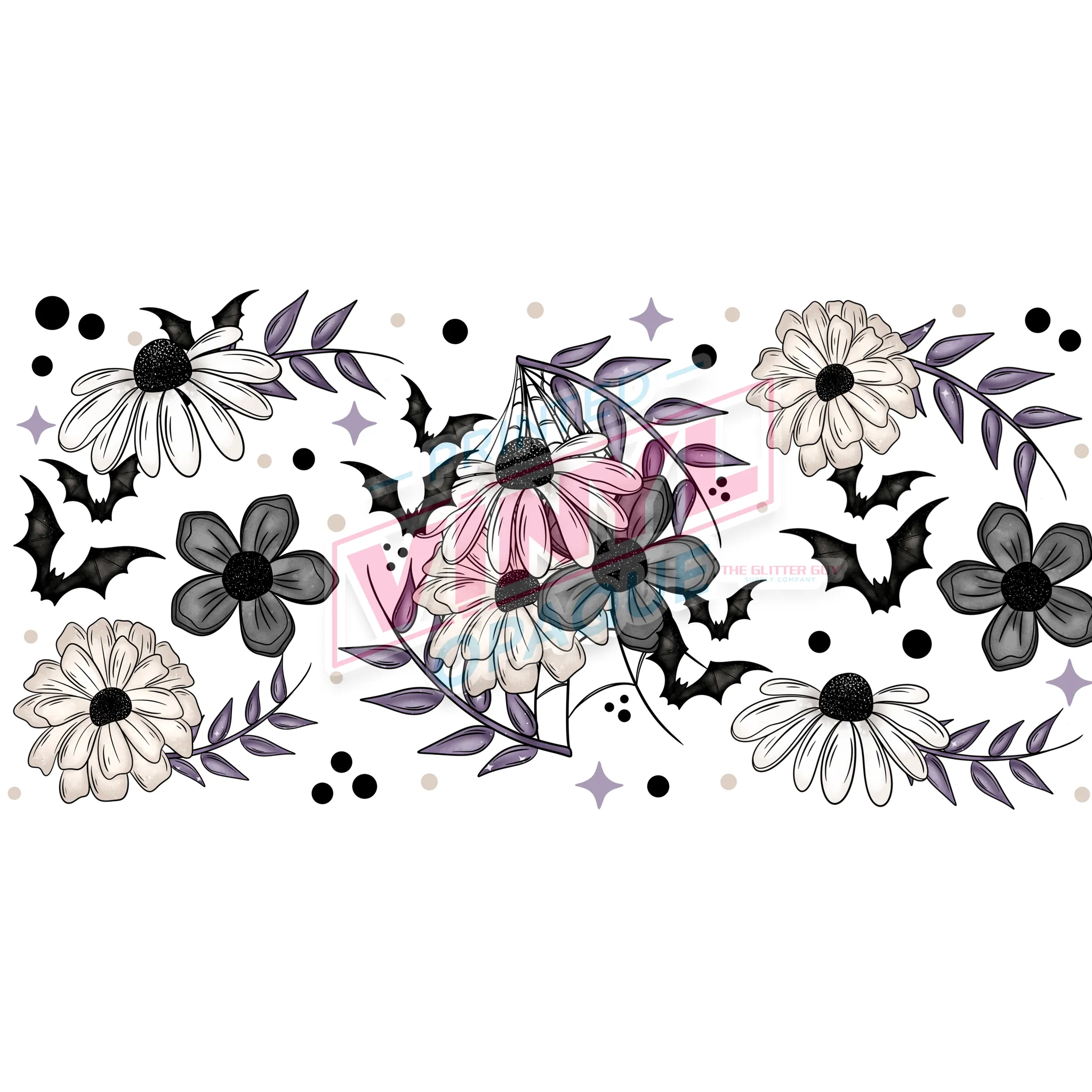 Libbey Can Wrap 16oz -  Ink Transfers | Floral Bats Purple