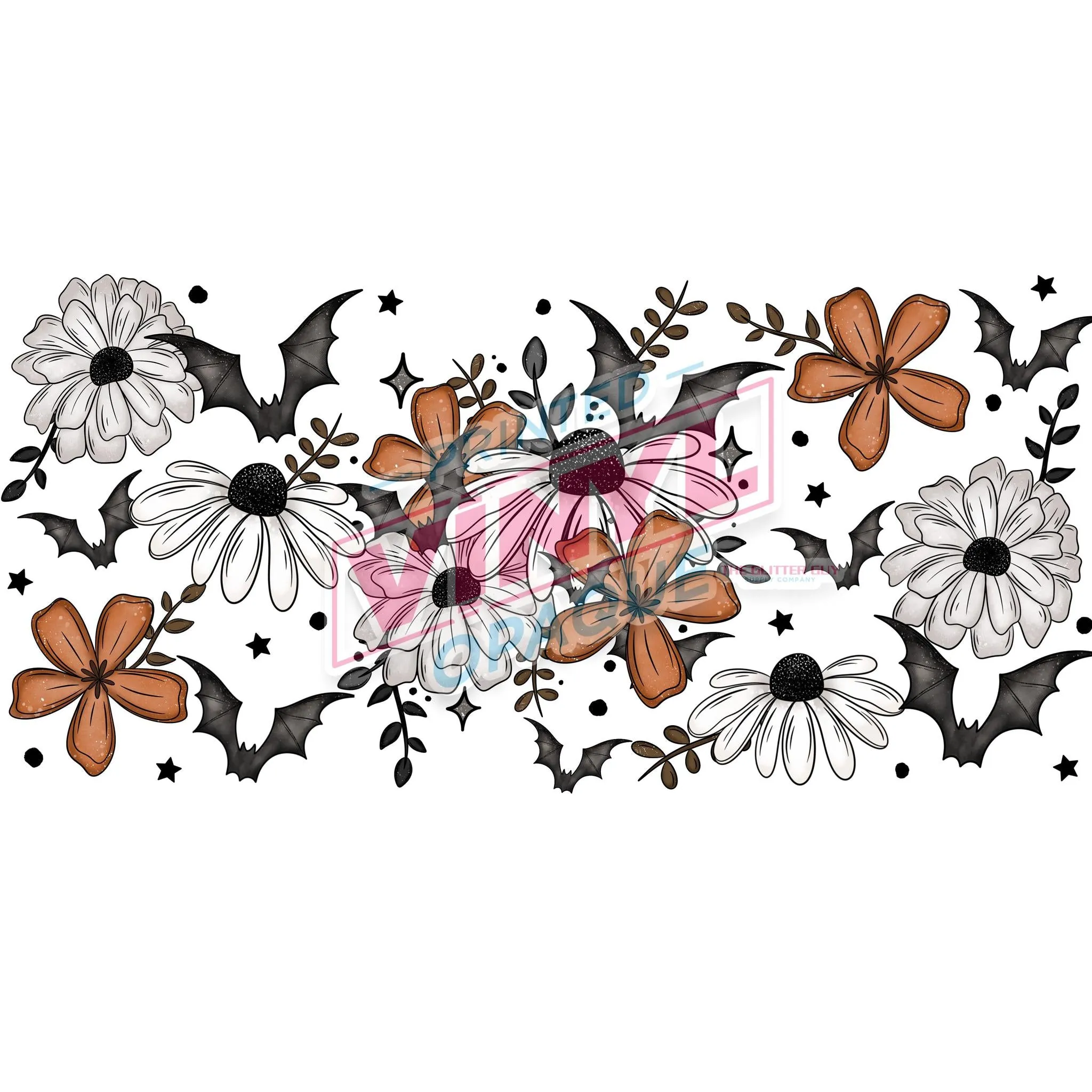 Libbey Can Wrap 16oz -  Ink Transfers | Floral Bats