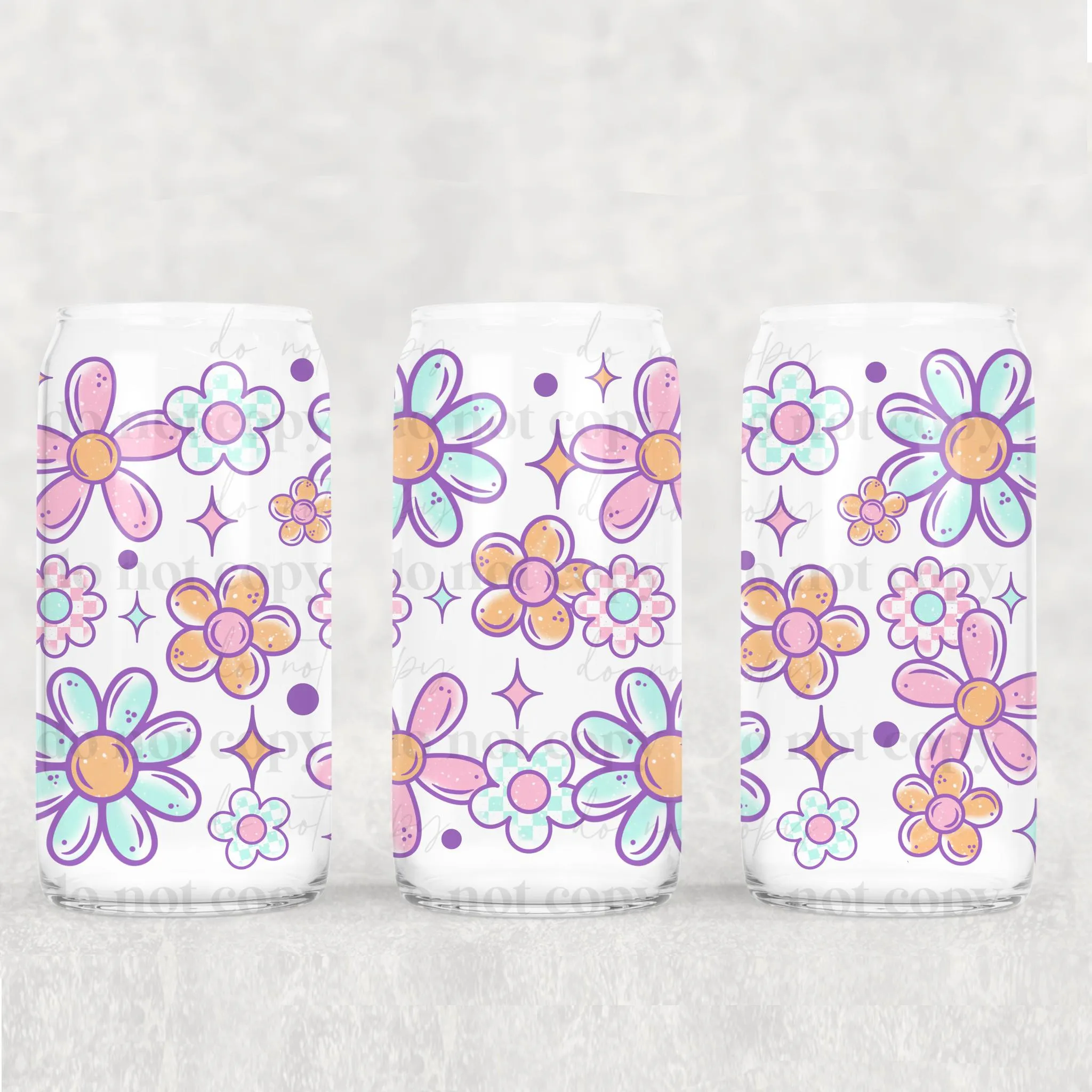 Libbey Can Wrap 16oz -  Ink Transfers | Retro Flowers