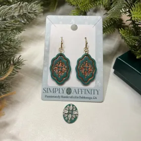 Mandala Imprint Scalloped Earrings in Green & Copper