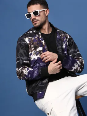 Men Abstract Black Bomber Jacket