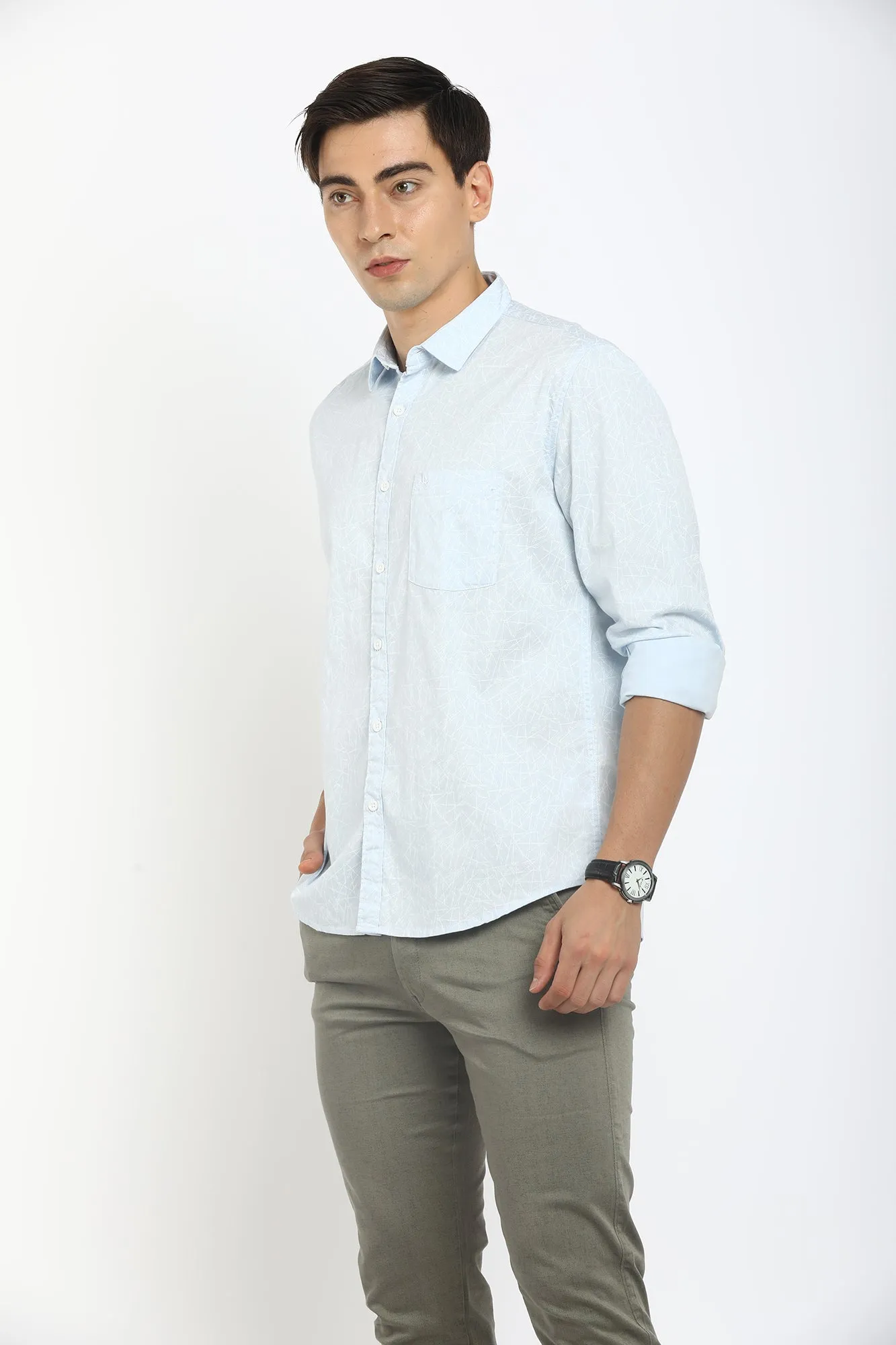 Men Light Blue Printed Shirt (GBMNR2001)