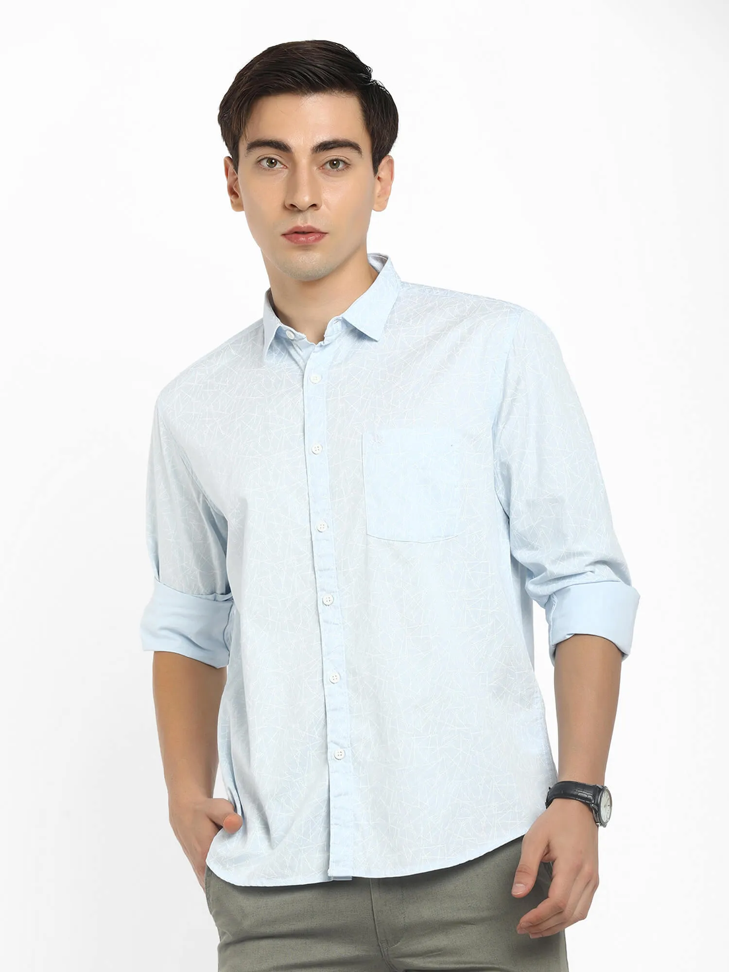 Men Light Blue Printed Shirt (GBMNR2001)