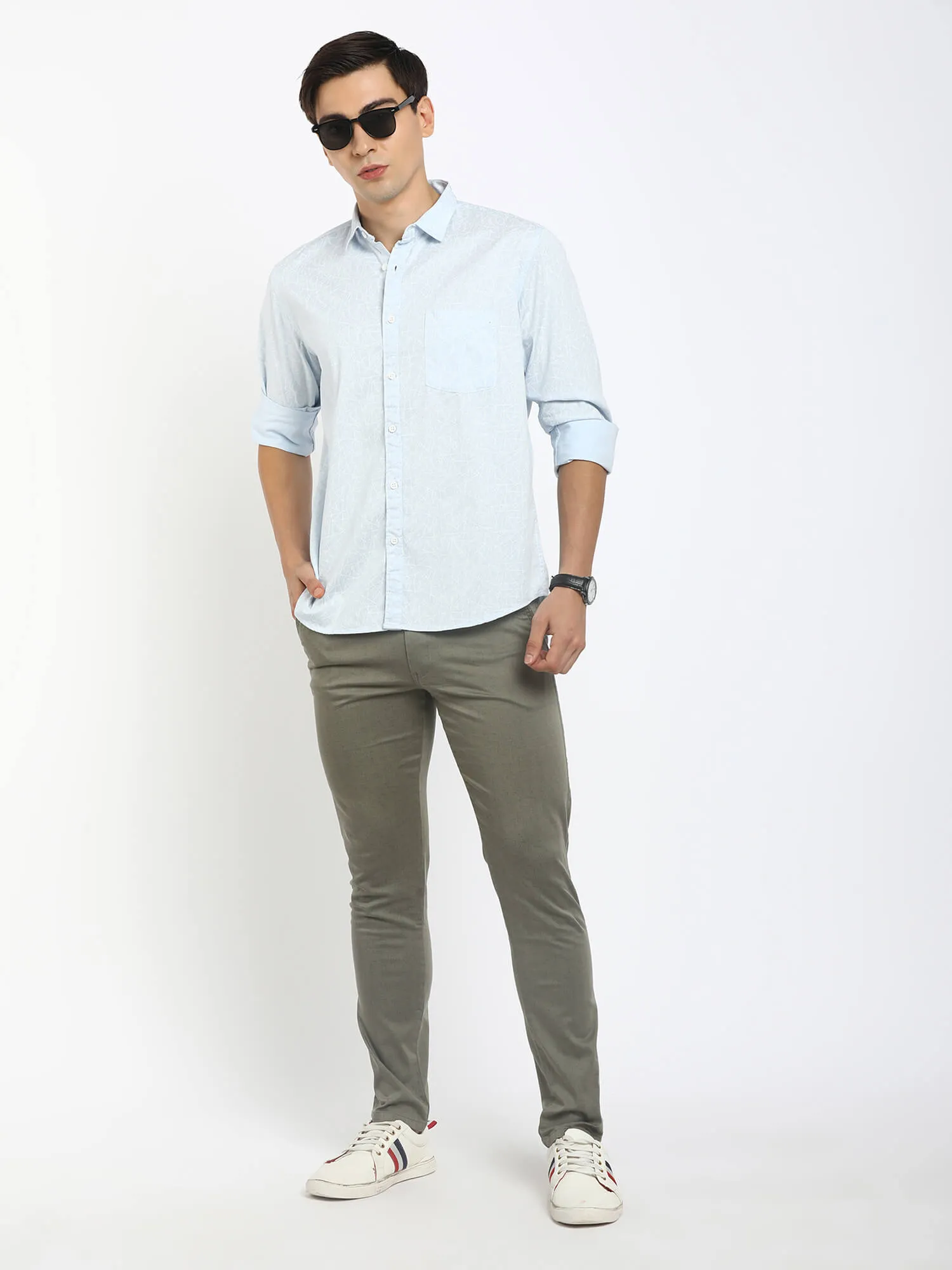 Men Light Blue Printed Shirt (GBMNR2001)