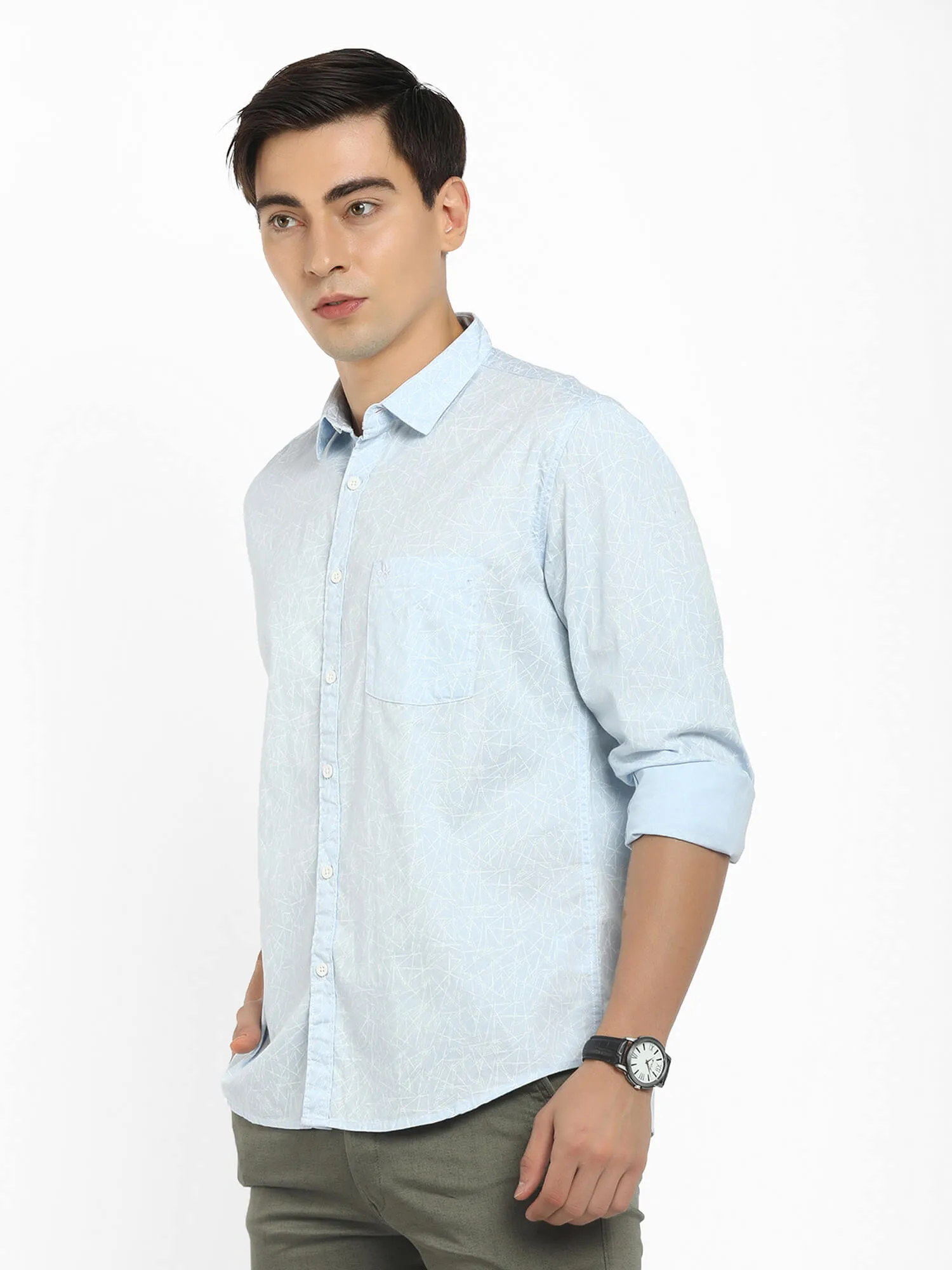 Men Light Blue Printed Shirt (GBMNR2001)