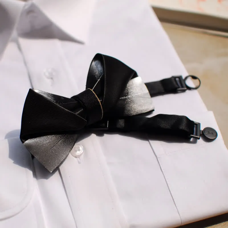 Men's Gradient Black & White Feather Design Bow Tie