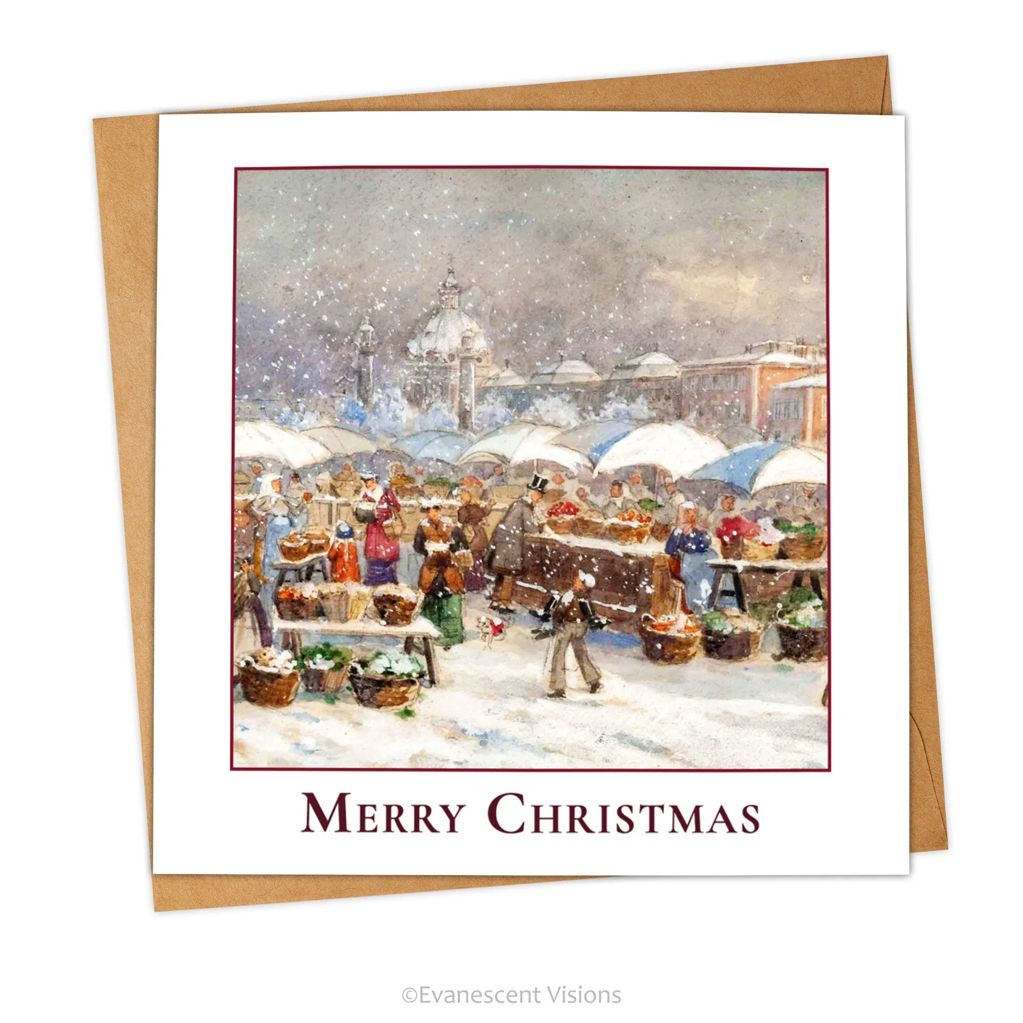 Merry Christmas Winter Art Card, Traditional Christmas Card, Single or Pack