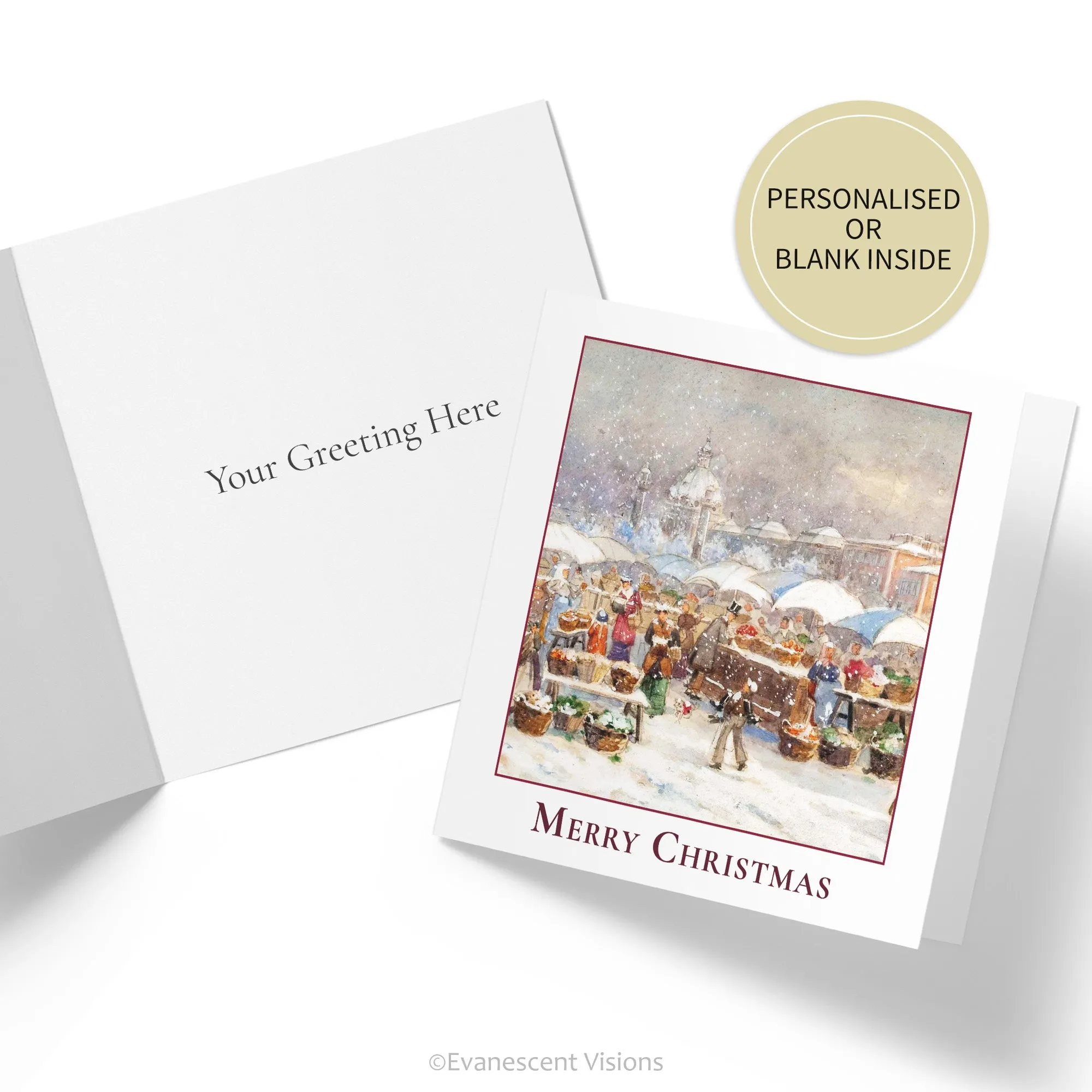 Merry Christmas Winter Art Card, Traditional Christmas Card, Single or Pack