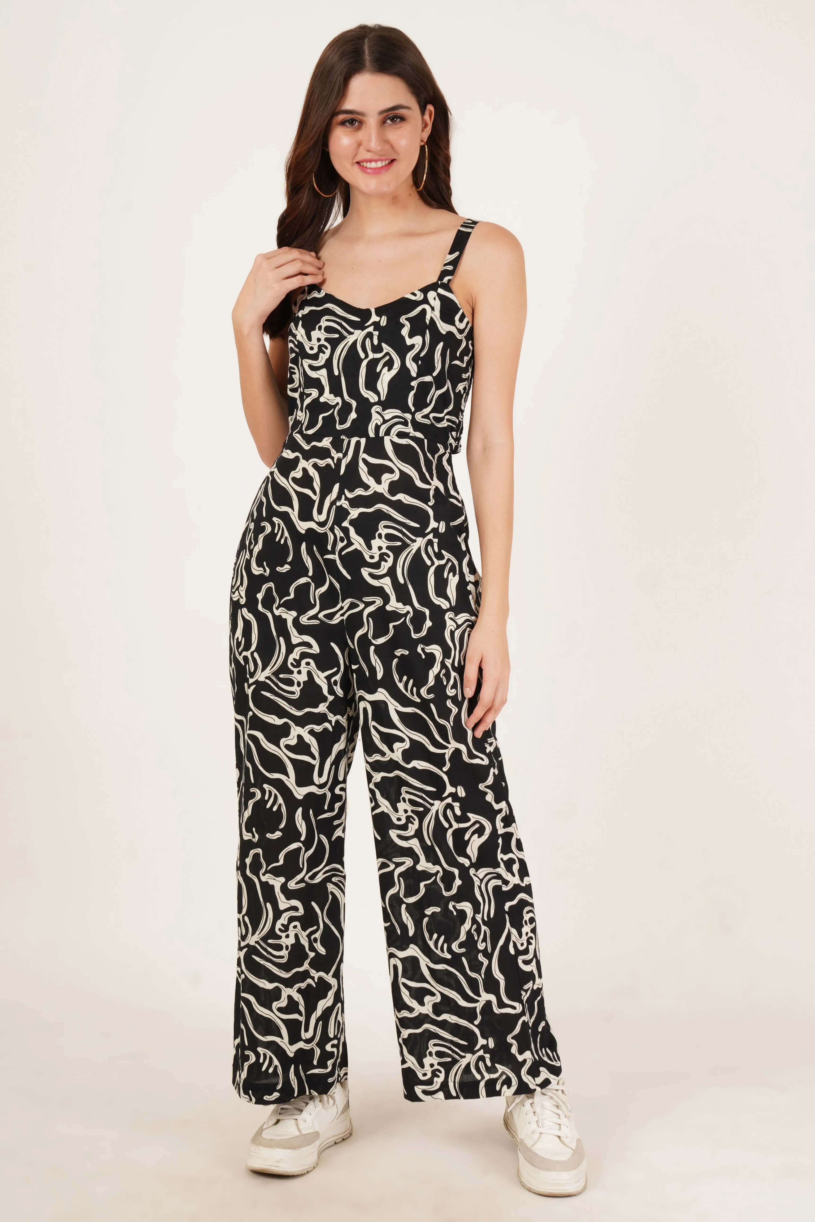 Modern Pattern Jumpsuit in Black for Women