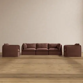 Modular Washable 3-Seater Sofa   Armchair Set in Chestnut | Deluxe  Seat | Cloud Pillow