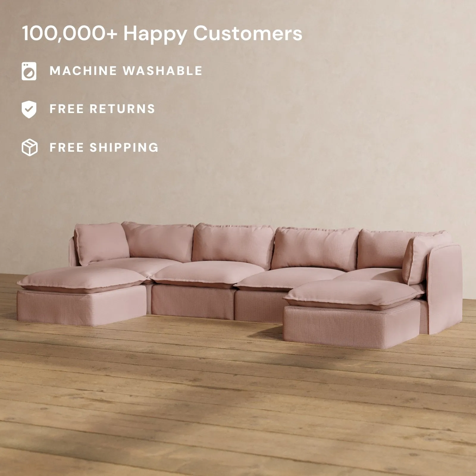 Modular Washable 4-Seater U-Sectional in Sakura | Deluxe  Seat | Cloud Pillow