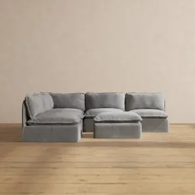 Modular Washable 5-Seater Open-Ends Corner Sectional   Ottoman in Ash | Deluxe  Seat | Cloud Pillow