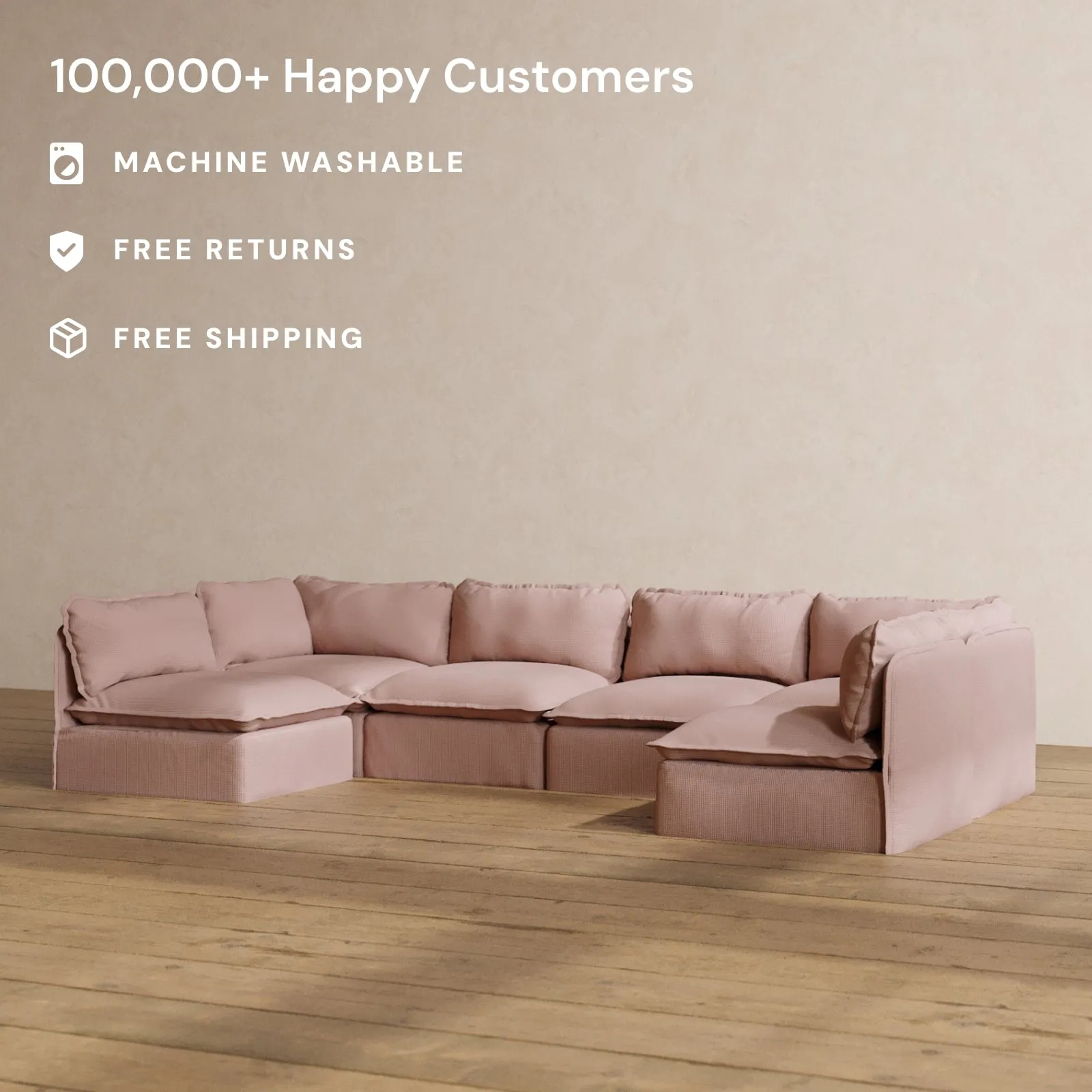 Modular Washable 6-Seater Open-Ends U-Sectional in Sakura | Memorix  Seat | Cloud Pillow