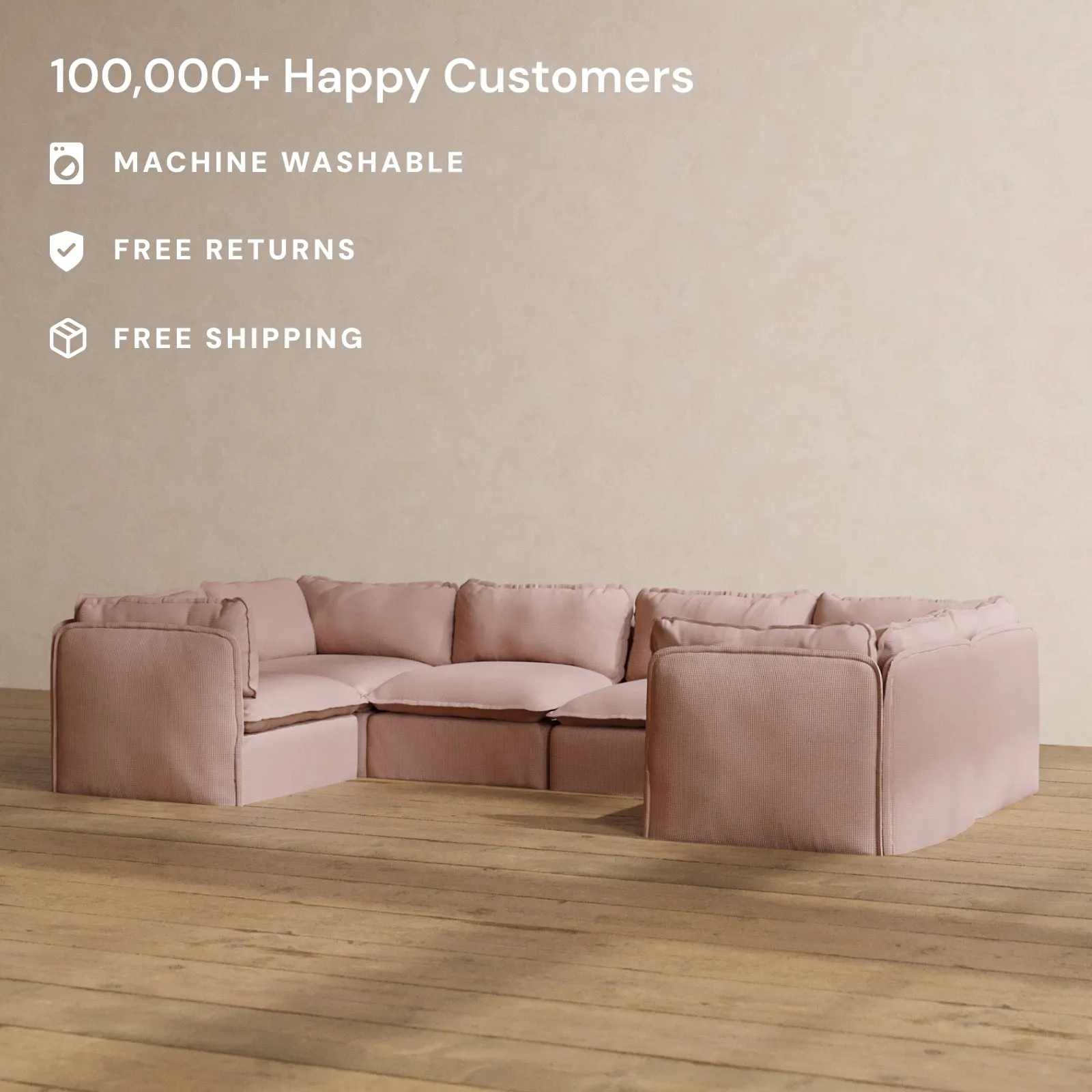 Modular Washable 6-Seater U-Sectional in Sakura | Deluxe  Seat | Cloud Pillow