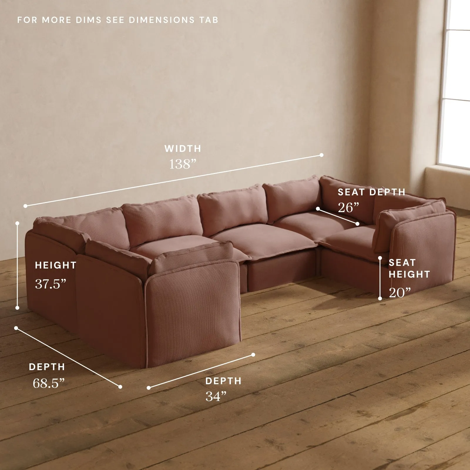 Modular Washable 6-Seater U-Sectional in Sakura | Deluxe  Seat | Cloud Pillow