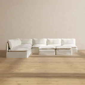 Modular Washable 7-Seater Open-Ends Corner Sectional   Bench Ottoman in Eggshell | Memorix  Seat | Contour Pillow