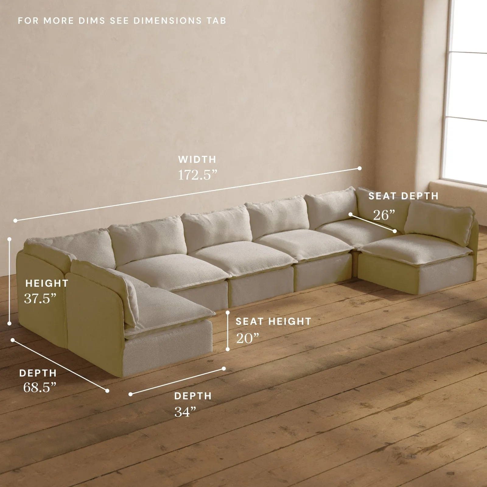 Modular Washable 7-Seater Open-Ends U-Sectional in Powder | Memorix  Seat | Contour Pillow