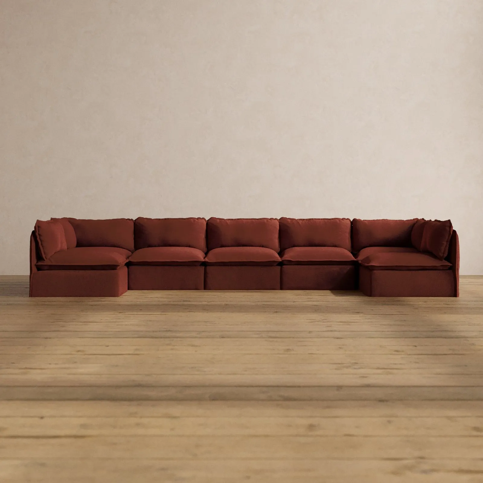 Modular Washable 7-Seater Open-Ends U-Sectional in Rust | Deluxe  Seat | Cloud Pillow