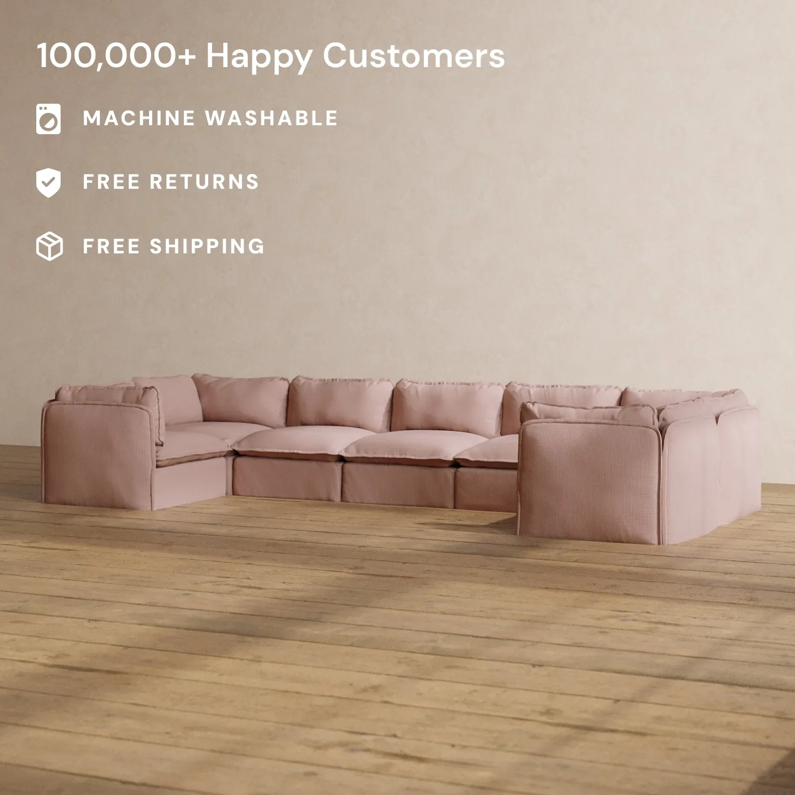 Modular Washable 7-Seater U-Sectional in Sakura | Deluxe  Seat | Cloud Pillow