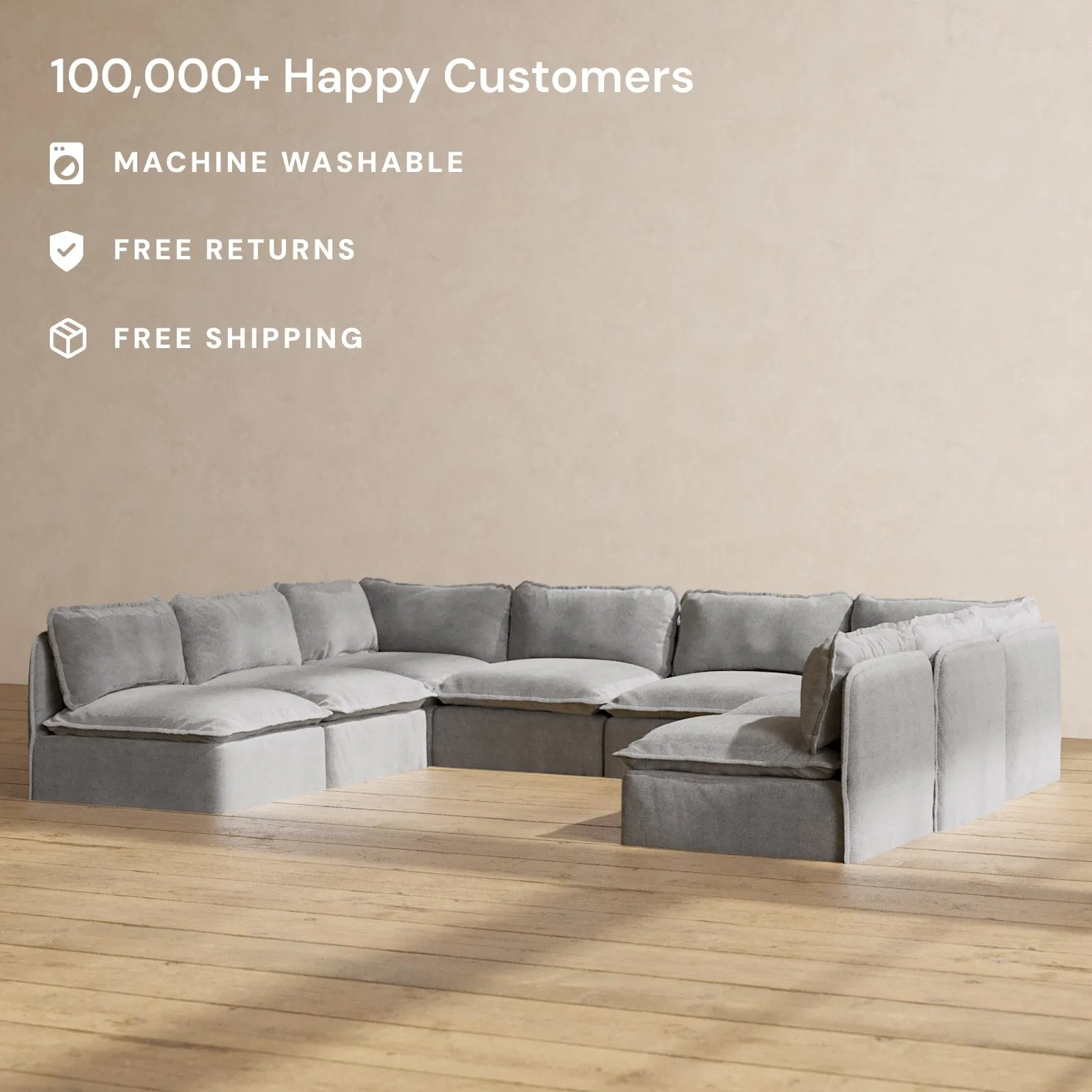 Modular Washable 8-Seater Open-Ends U-Sectional in Ash | Memorix  Seat | Cloud Pillow