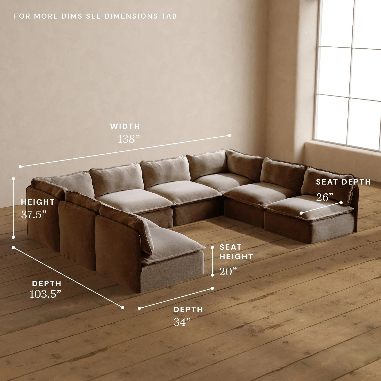 Modular Washable 8-Seater Open-Ends U-Sectional in Mist | Deluxe  Seat | Cloud Pillow