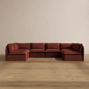 Modular Washable 8-Seater Open-Ends U-Sectional in Rust | Deluxe  Seat | Cloud Pillow