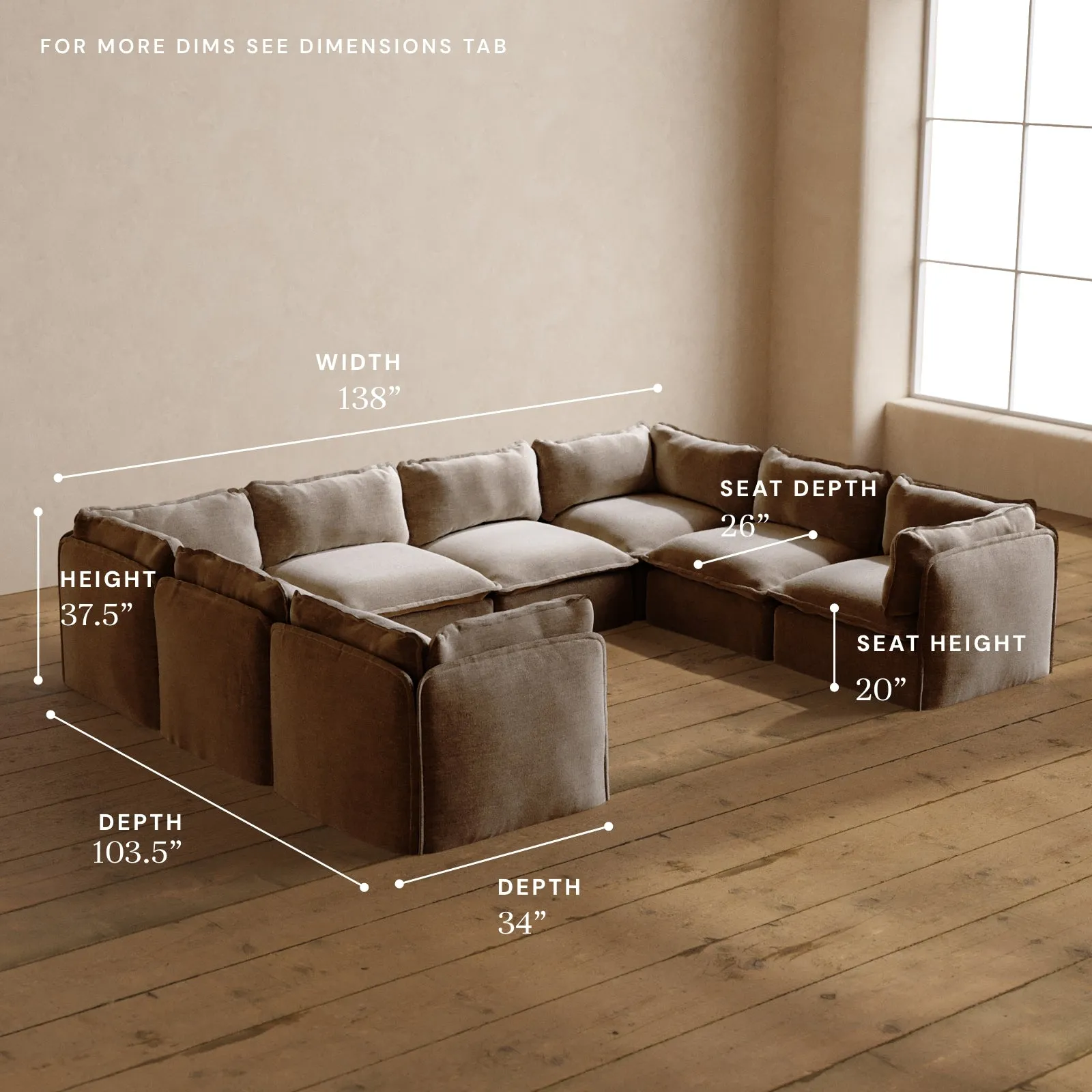 Modular Washable 8-Seater U-Sectional in Mist | Deluxe  Seat | Cloud Pillow