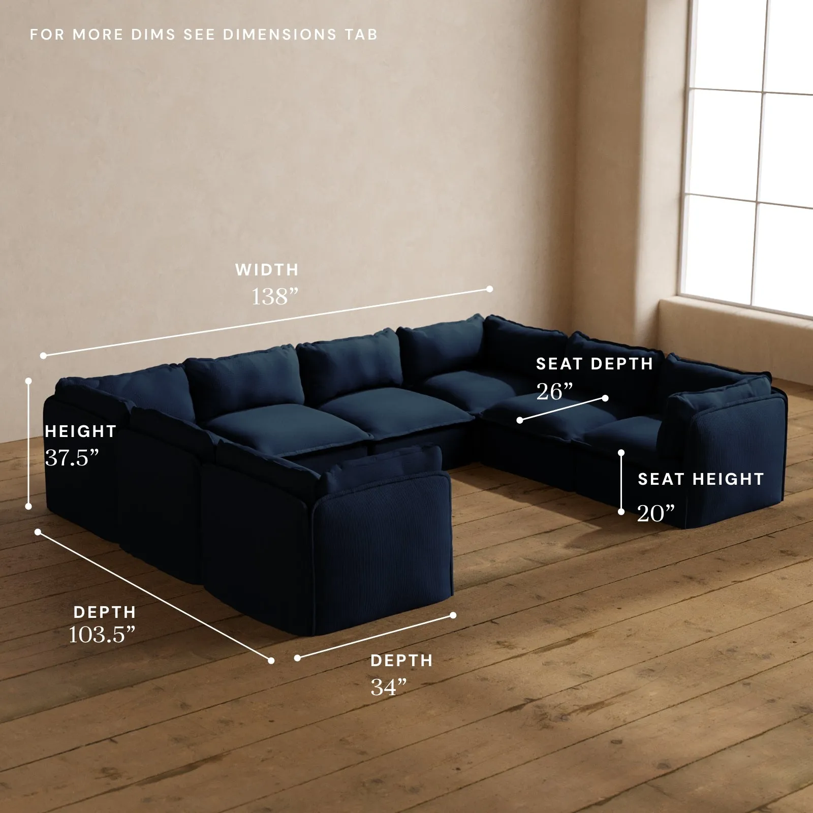 Modular Washable 8-Seater U-Sectional in Sumi | Deluxe  Seat | Cloud Pillow