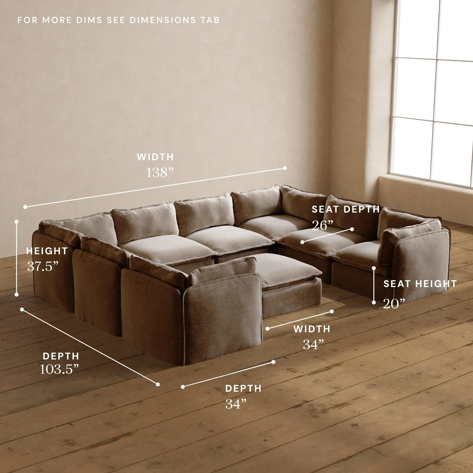 Modular Washable 8-Seater U-Sectional   Ottoman in Mist | Deluxe  Seat | Cloud Pillow